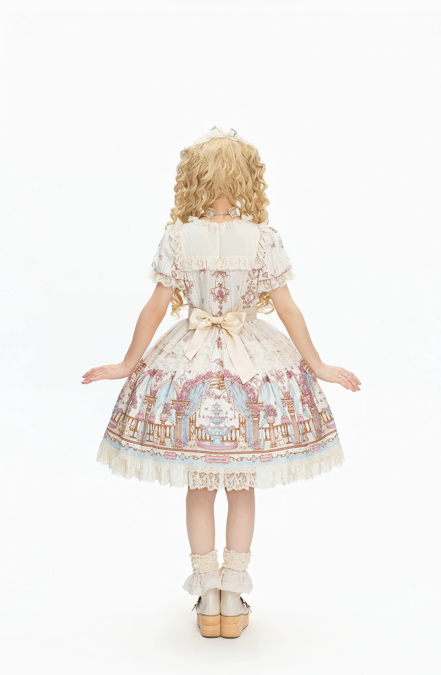Wandering Rabbit's Palace - Doll-like Classic Lolita Palace Print OP Dress with Lace