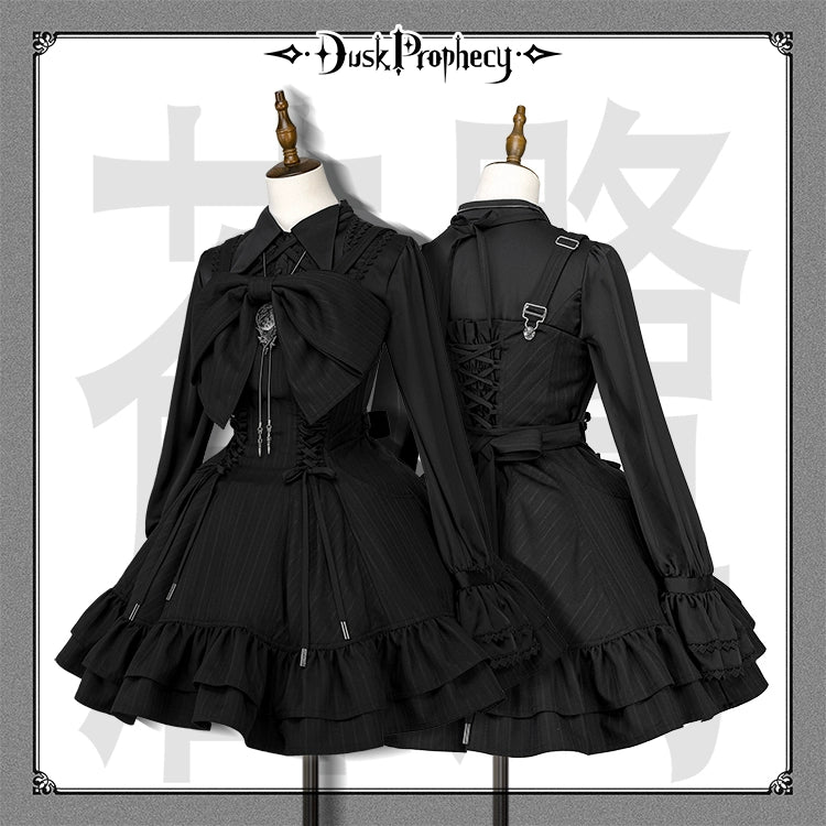 DuskProphecy - Heron - Classic Lolita Striped JSK Dress, Halter Neckline 44313:802964