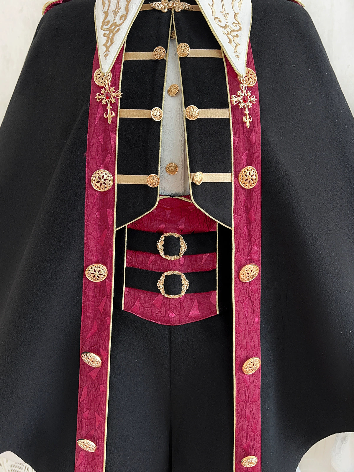 Your Princess - Vampire Youth - Ouji Lolita Bat Shaped Cape Set, Gold Embroidery & Red Accents 44054:795346