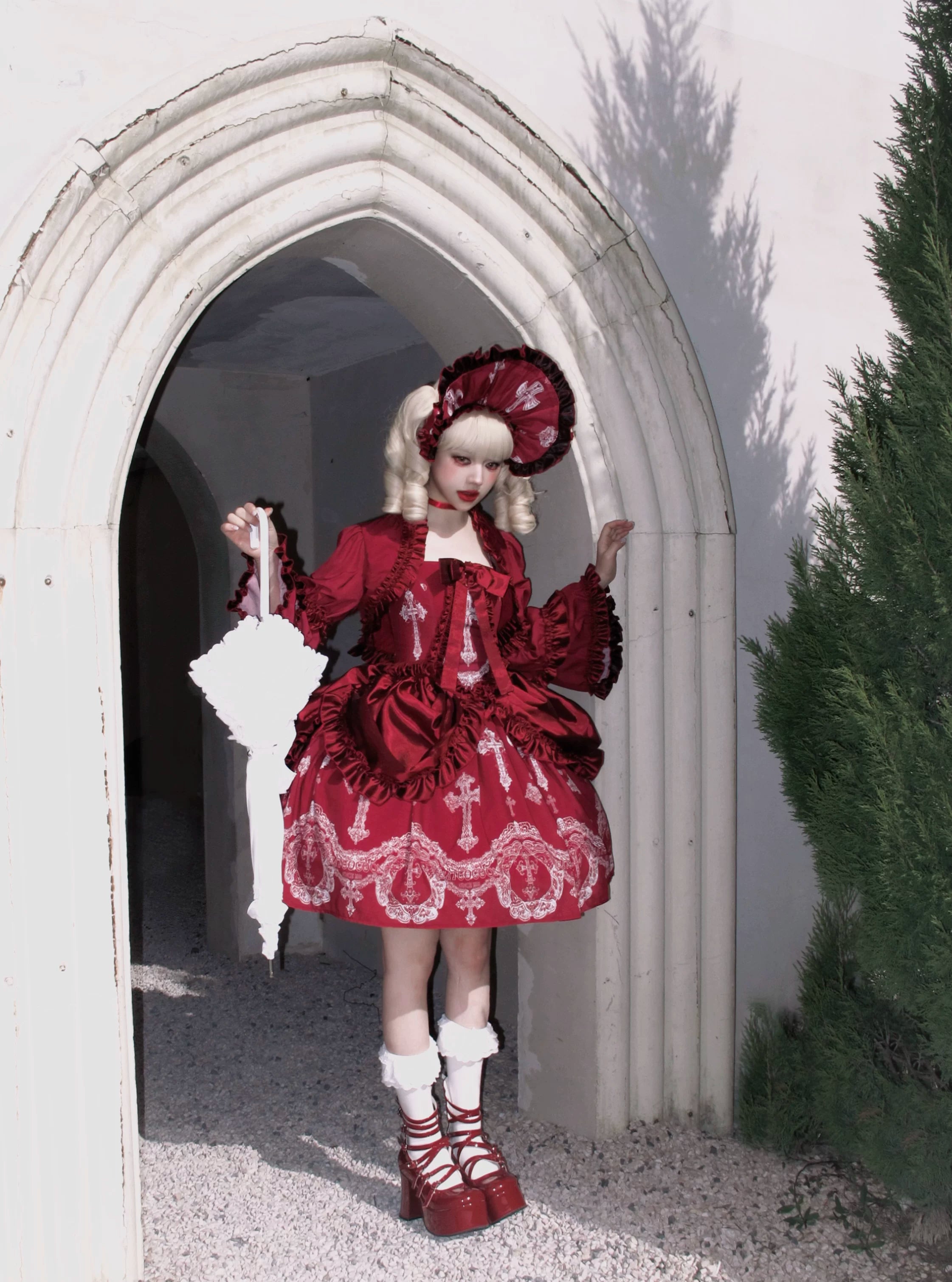 Lace Cross - Gothic Lolita BNT, 3D Cross Decorated Gloves 44544:812045