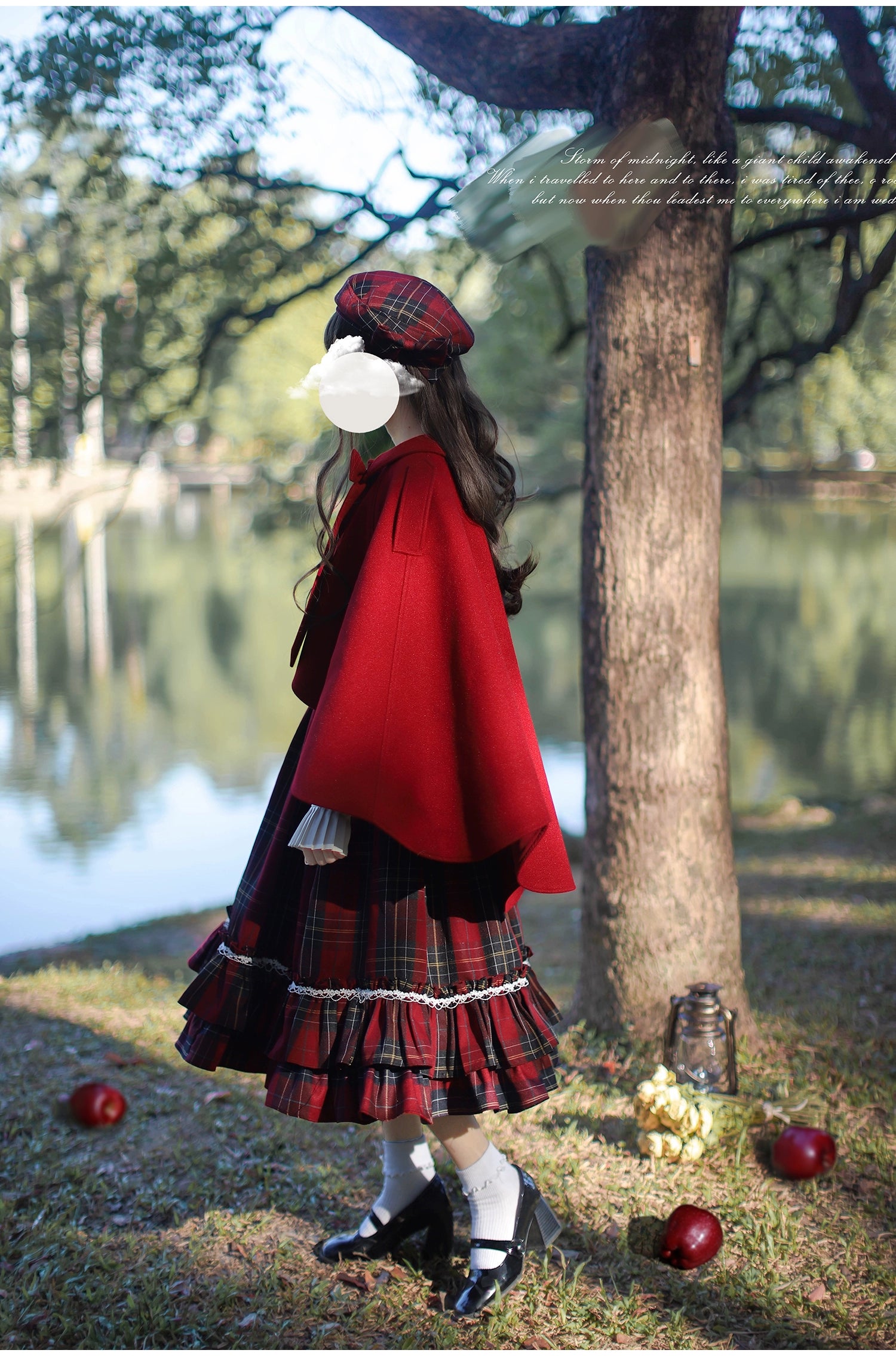 HuTaoMuJK - Little Red Riding Hood - Vintage Lolita Cape & JSK Dress Set 43706:783696