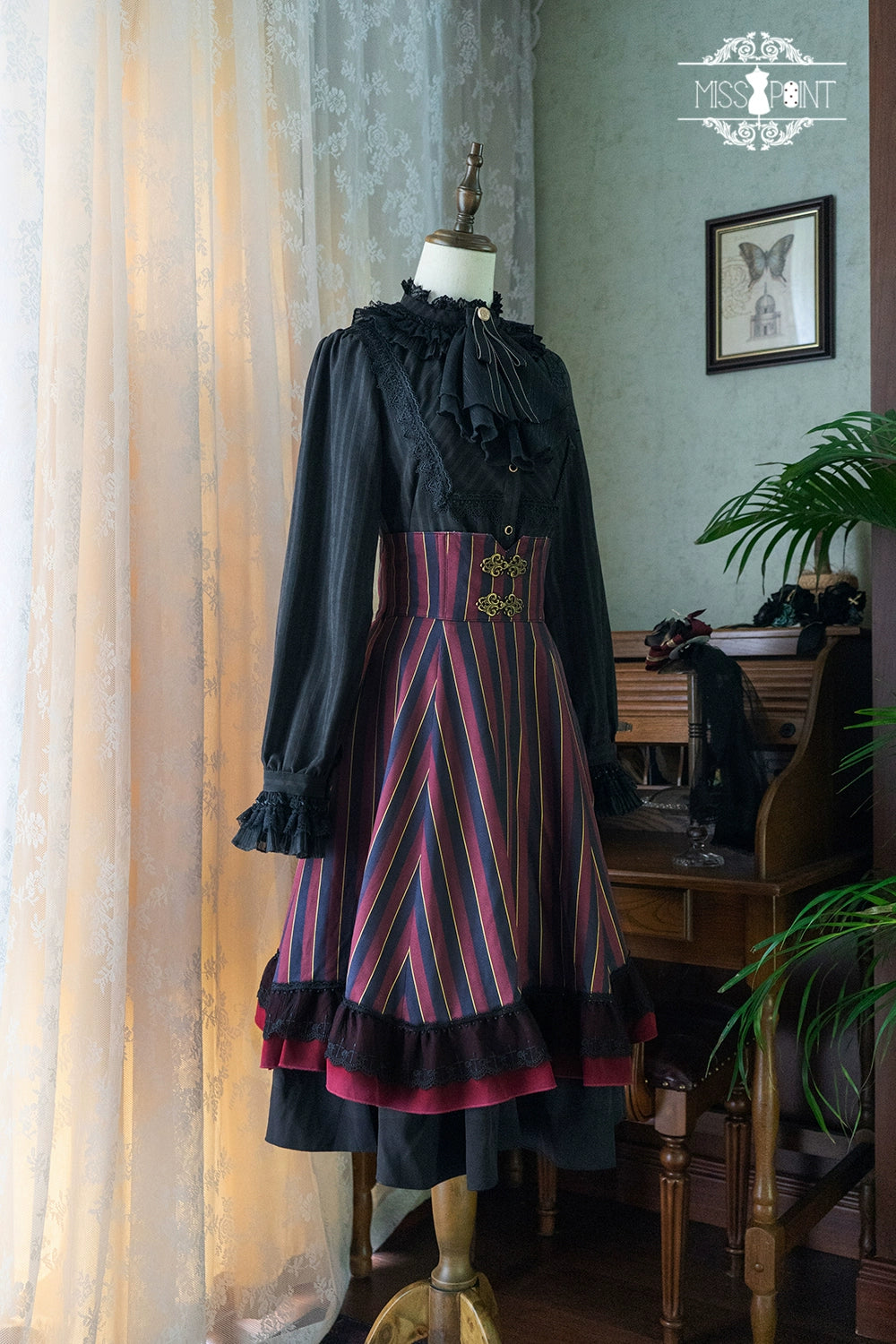 (Buyforme)Miss Point~Customized Lolita Elegant Striped High Waisted Fishbone SK 21544:312540