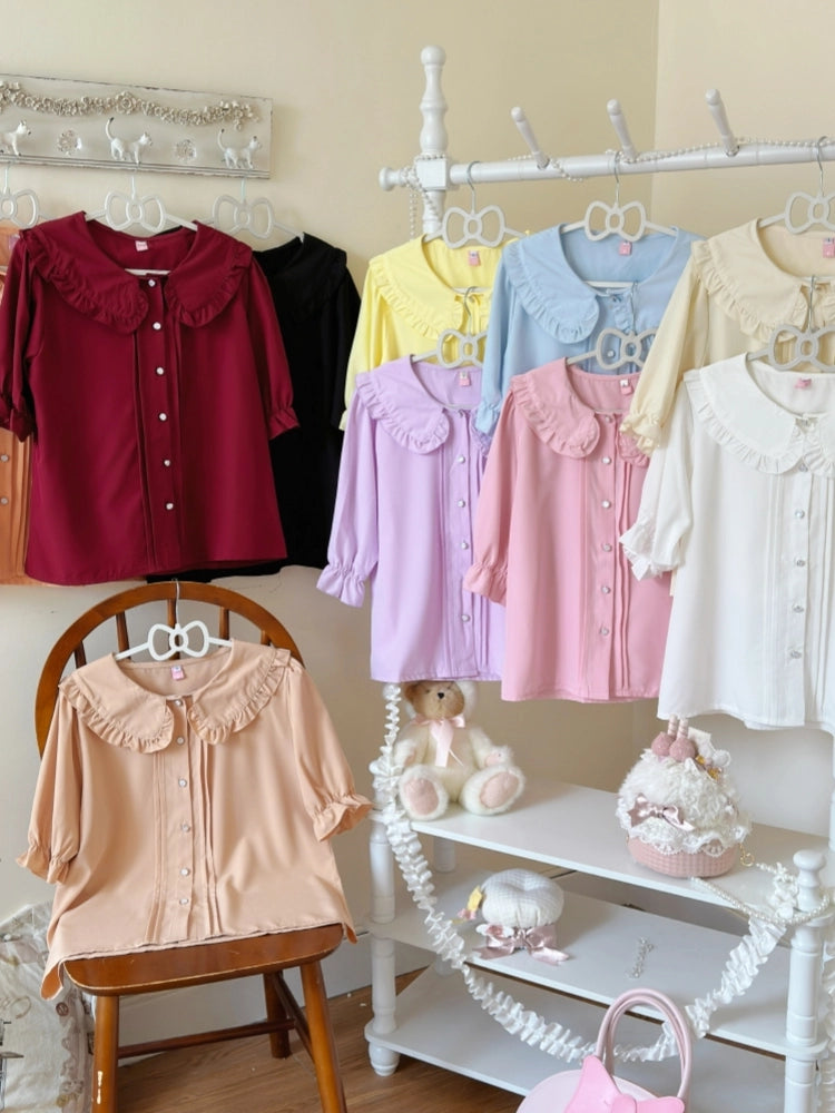 Niu Niu - Plus Size Kawaii Lolita Blouse, Multiple Colors White - Long Sleeve XL