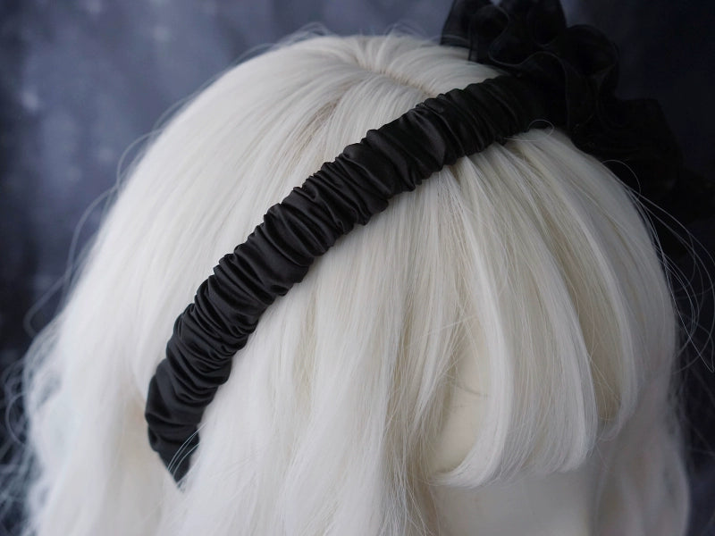 Strange Sugar~Gothic Lolita KC Black Wine Red Ruffled Bow Hair Accessories 36664:532666