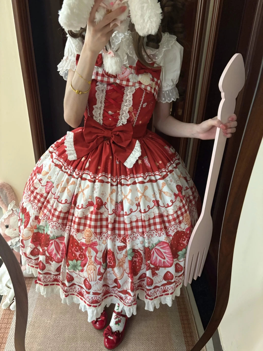 Plaid Strawberry Jam - Sweet Lolita Strawberry Printed JSK Dress 45545:853011