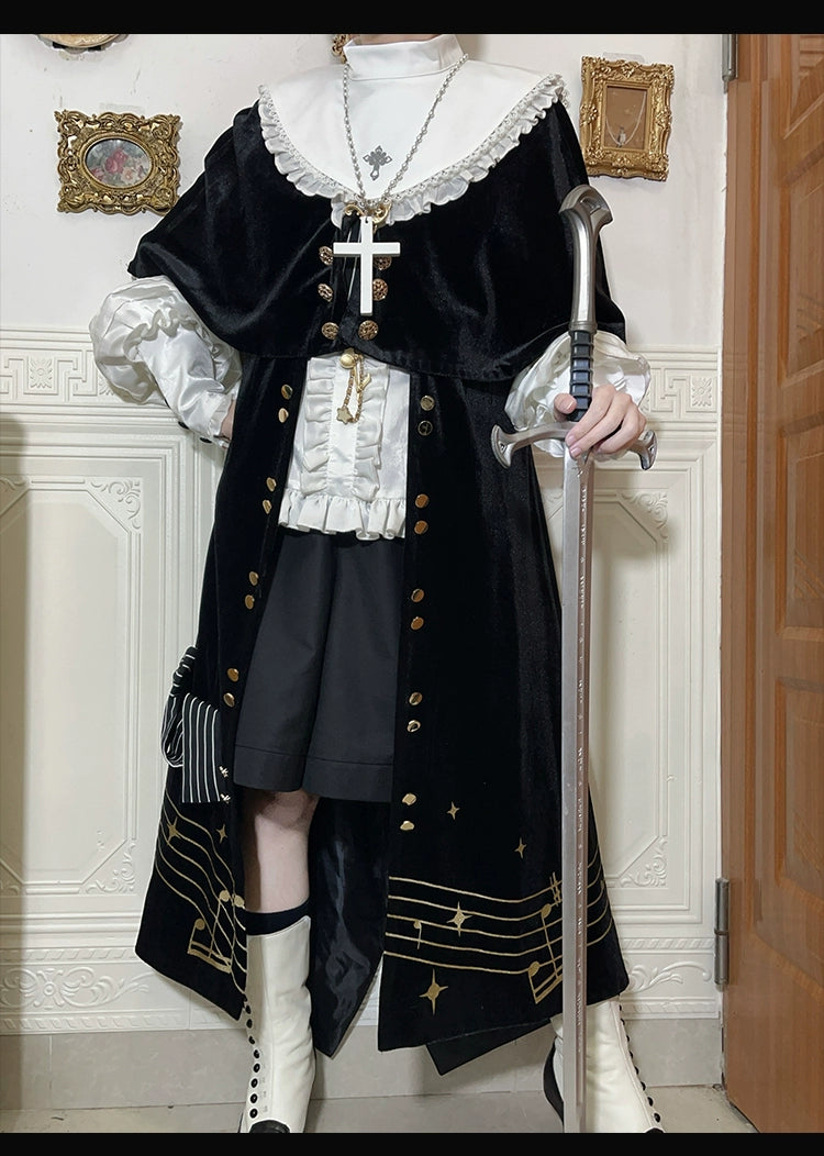 Forest Fluorescent Carps - Black and White Sonata - Ouji Lolita Vest Suit and Vintage Lolita OP Dress 42067:724845