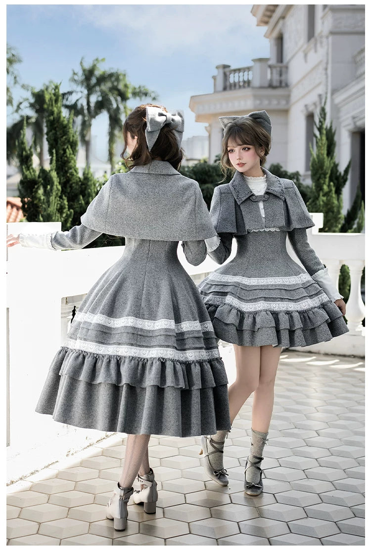 Reminisce - Pile Classic Lolita Dress, Detachable Cape 44439:808534