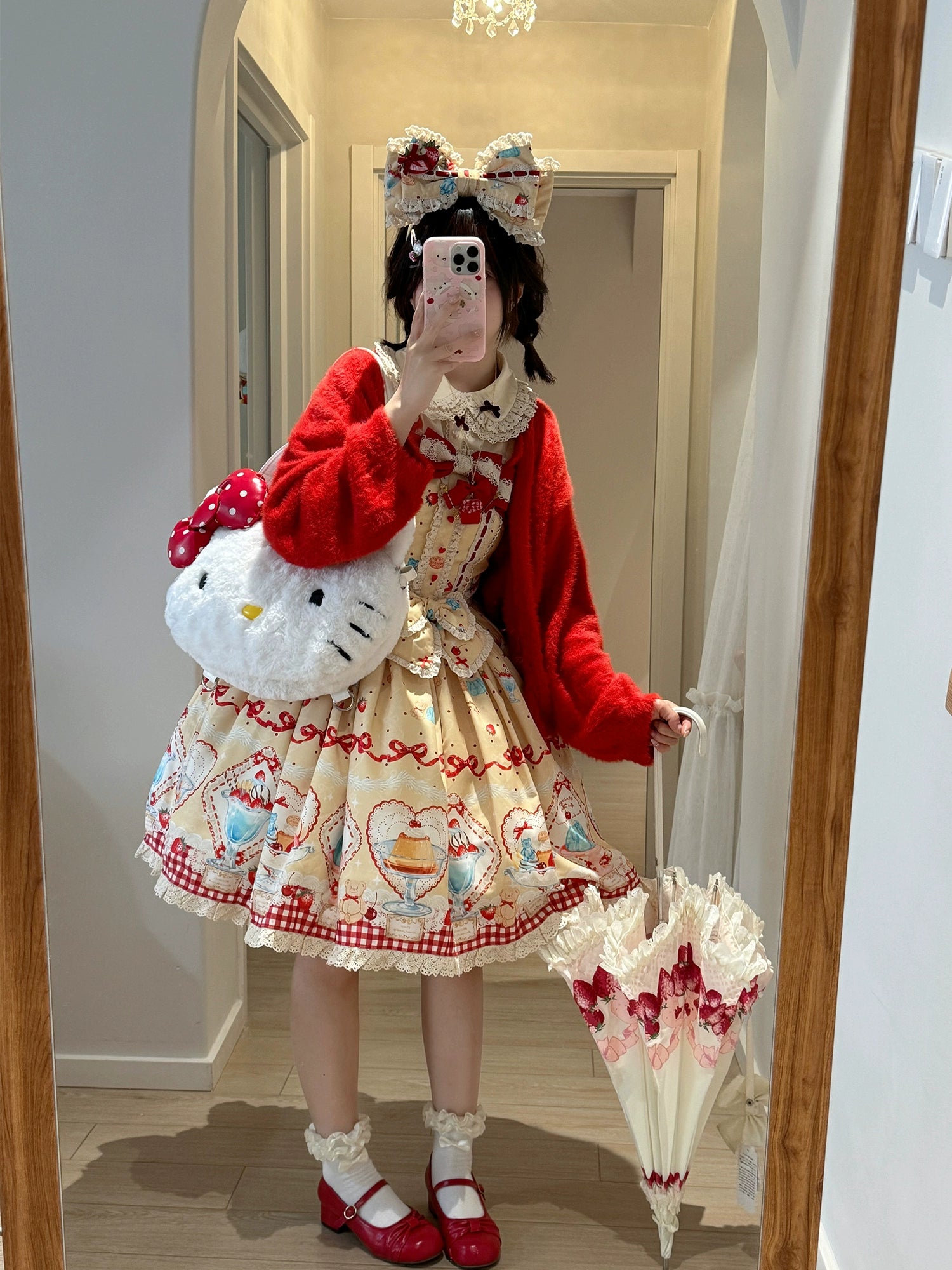 DreamWhale - Showa Dessert Showcase - Kawaii Lolita Dress Suit Pudding-Inspired JSK/Salopette 43200:771560