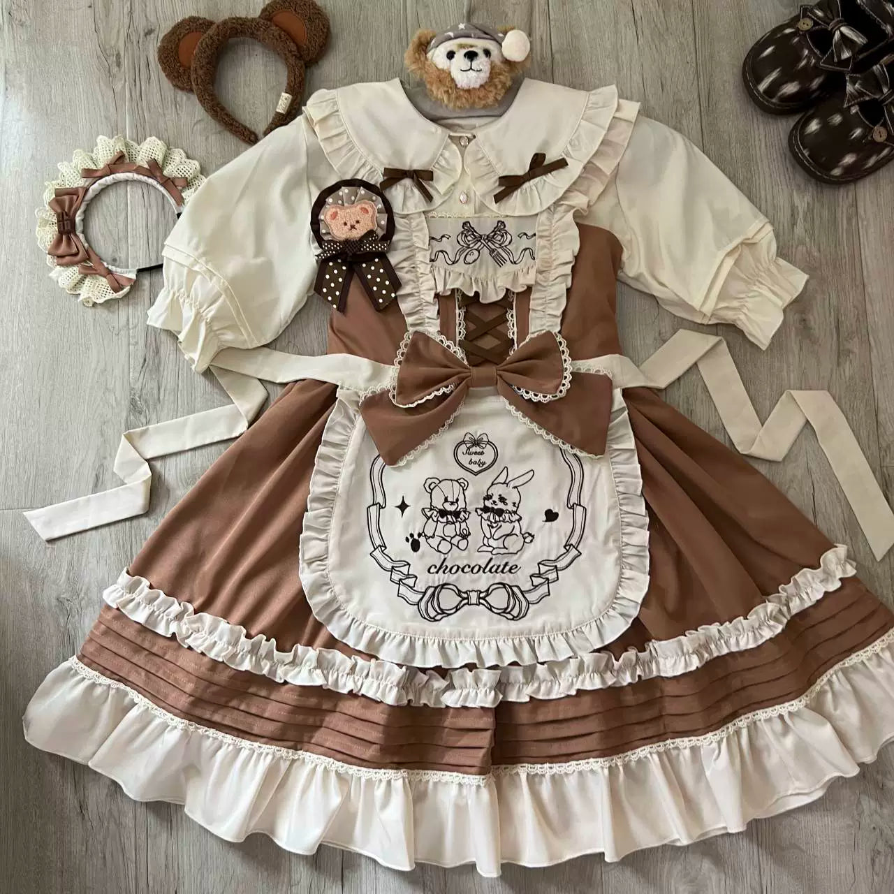 Sugar Girl - Sweet Layered Cake - Sweet Lolita JSK with Detachable Apron Khaki KC Only S