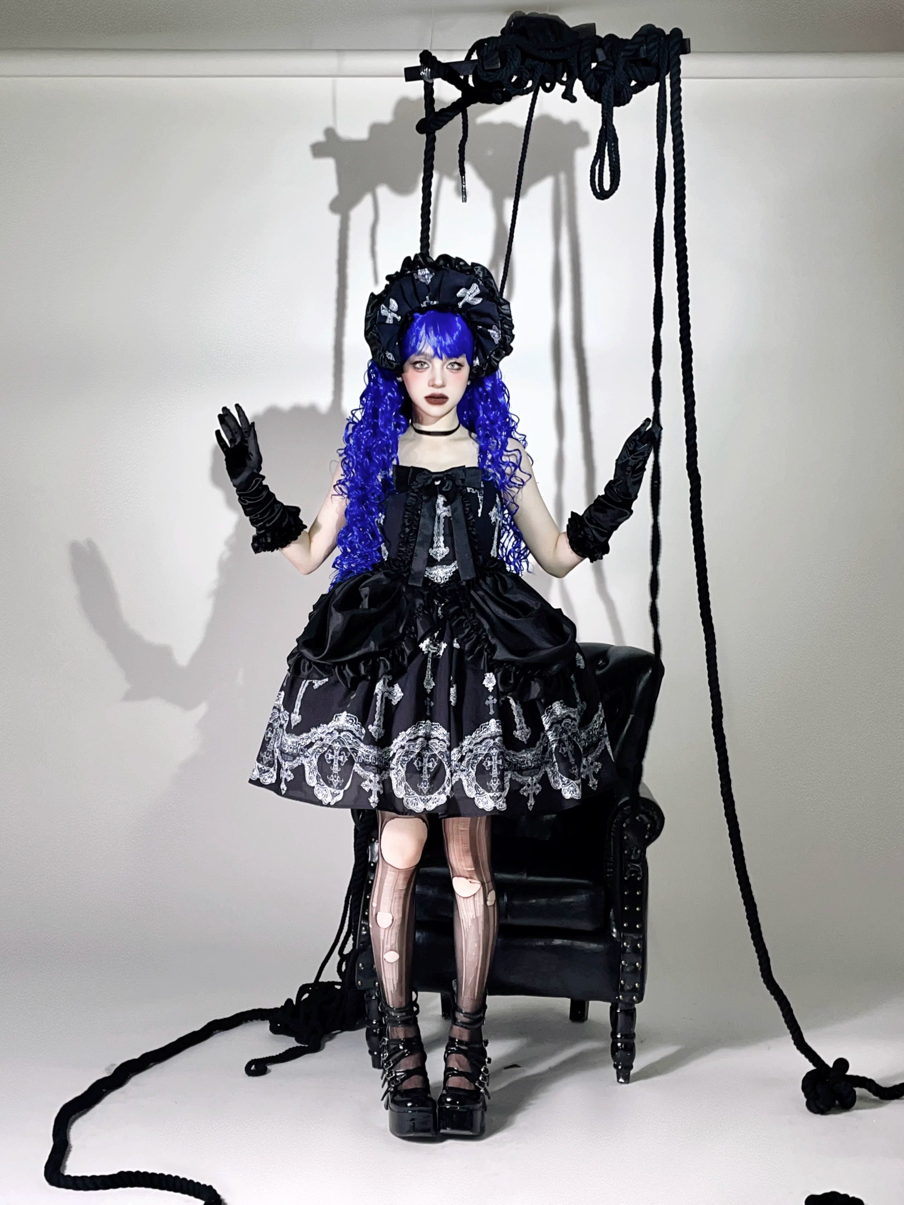 Lace Cross - Gorgeous Gothic Lolita JSK Dress, Hime Sleeve Bolero