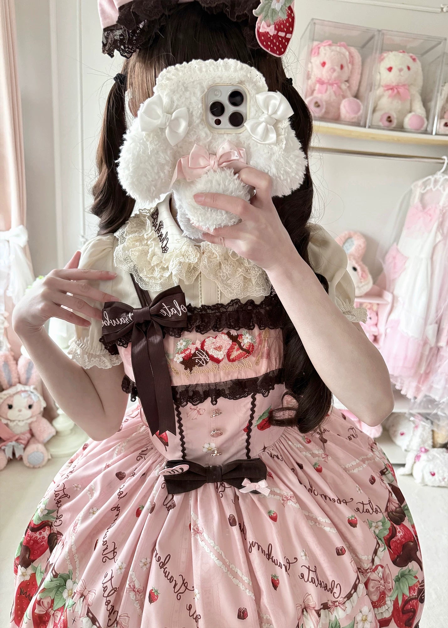 Strawberry Chocolate Lovers - Kawaii Lolita Embroidered Dress, Strawberry & Chocolate Print