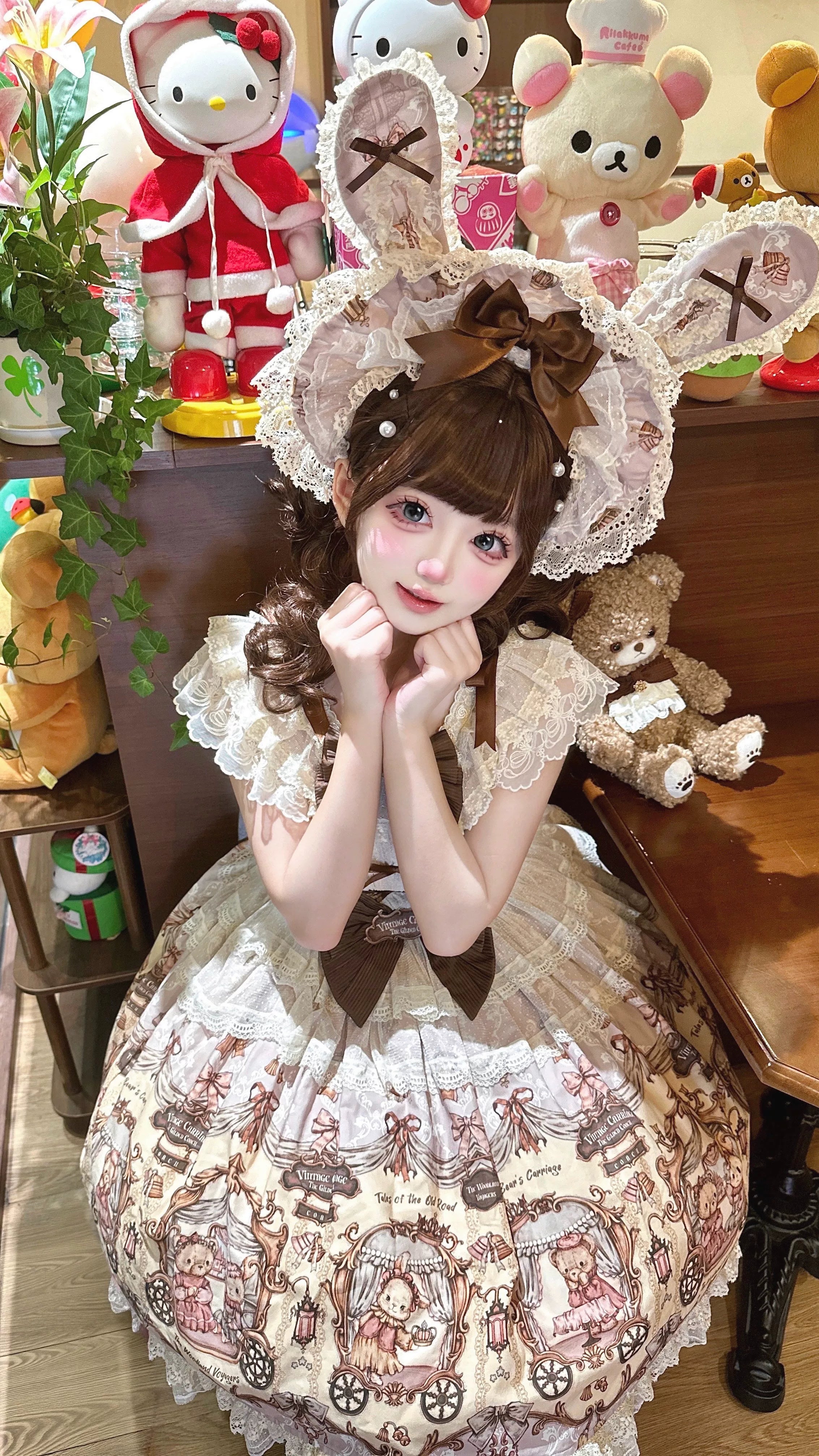 Bunny and Bear - Printed Sweet Lolita Dress, Lace and Bow Details