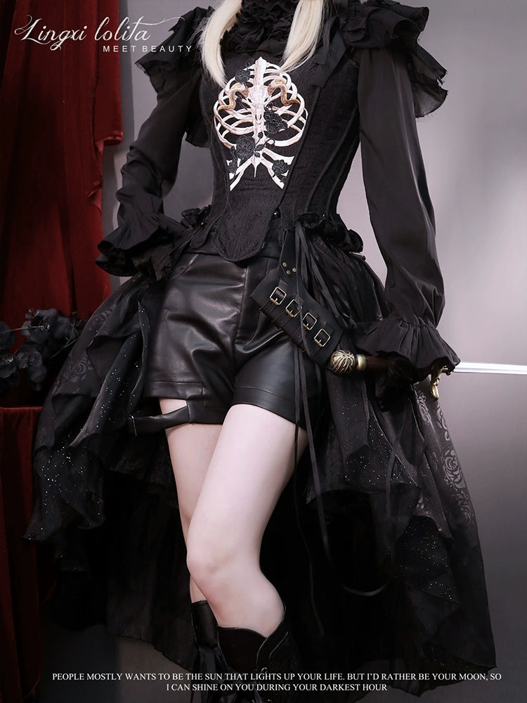 Lingxi Lolita - Bone island Gothic Lolita Corset Goth Blouse Skirt Set