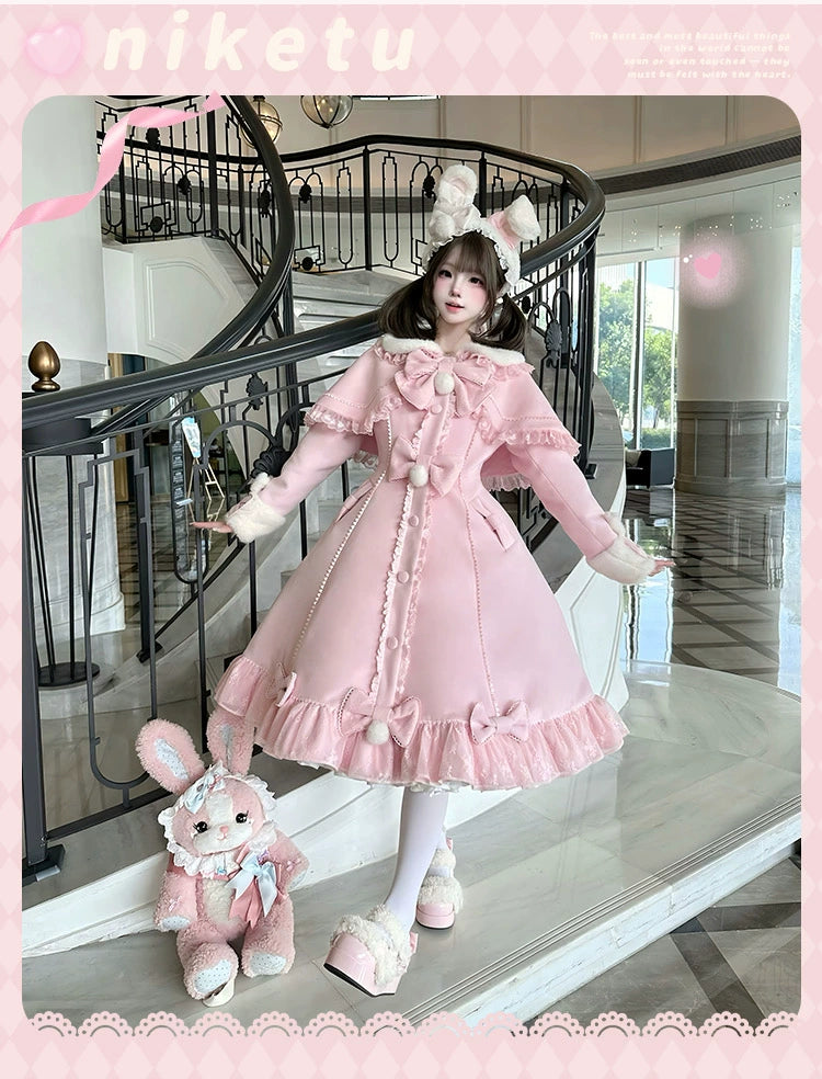 Mengfuzi - Nico Bunny - Winter Sweet Lolita Overcoat, Detachable Cape 44102:795400