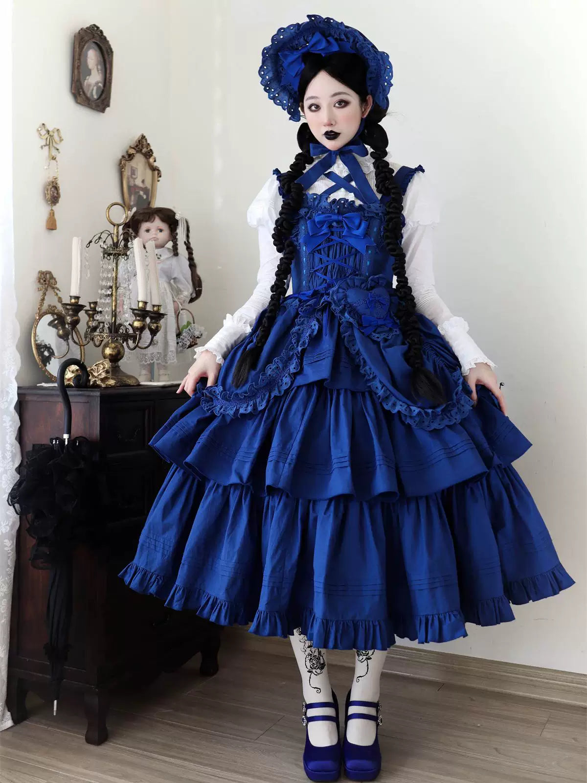 Cotton Gothic Lolita Long JSK, Drawn-up Hem (L M S) 45213:841011