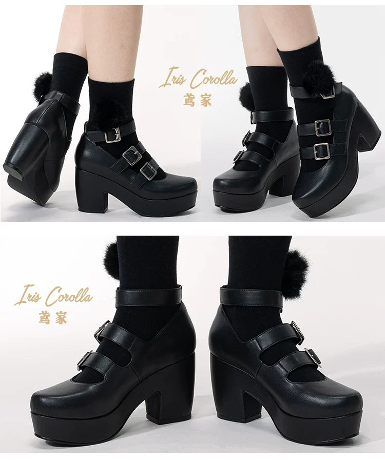 Custom-B - Gothic Lolita Heel Shoes, Triple Buckle Straps 44691:818807