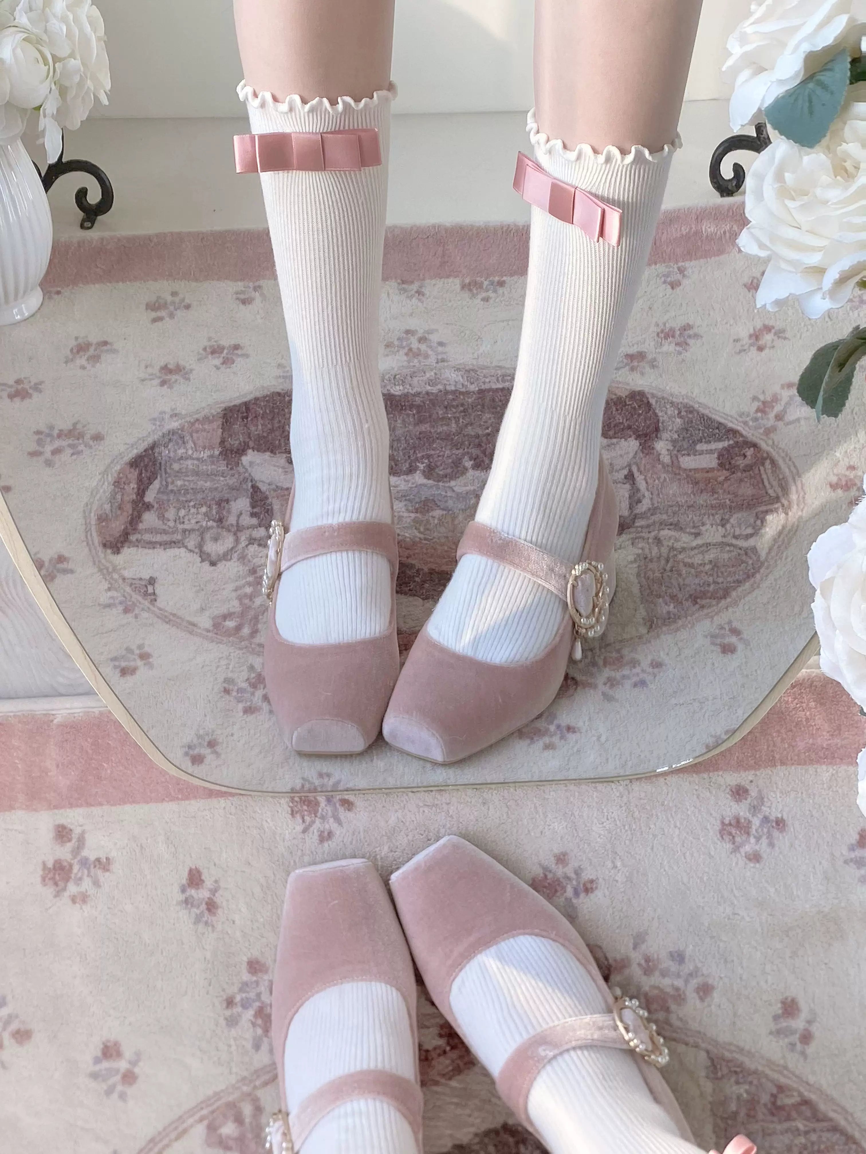 Pure tea for dream - Angel Velvet - Sweet Lolita Shoes Mid-heel Velvet Shoes