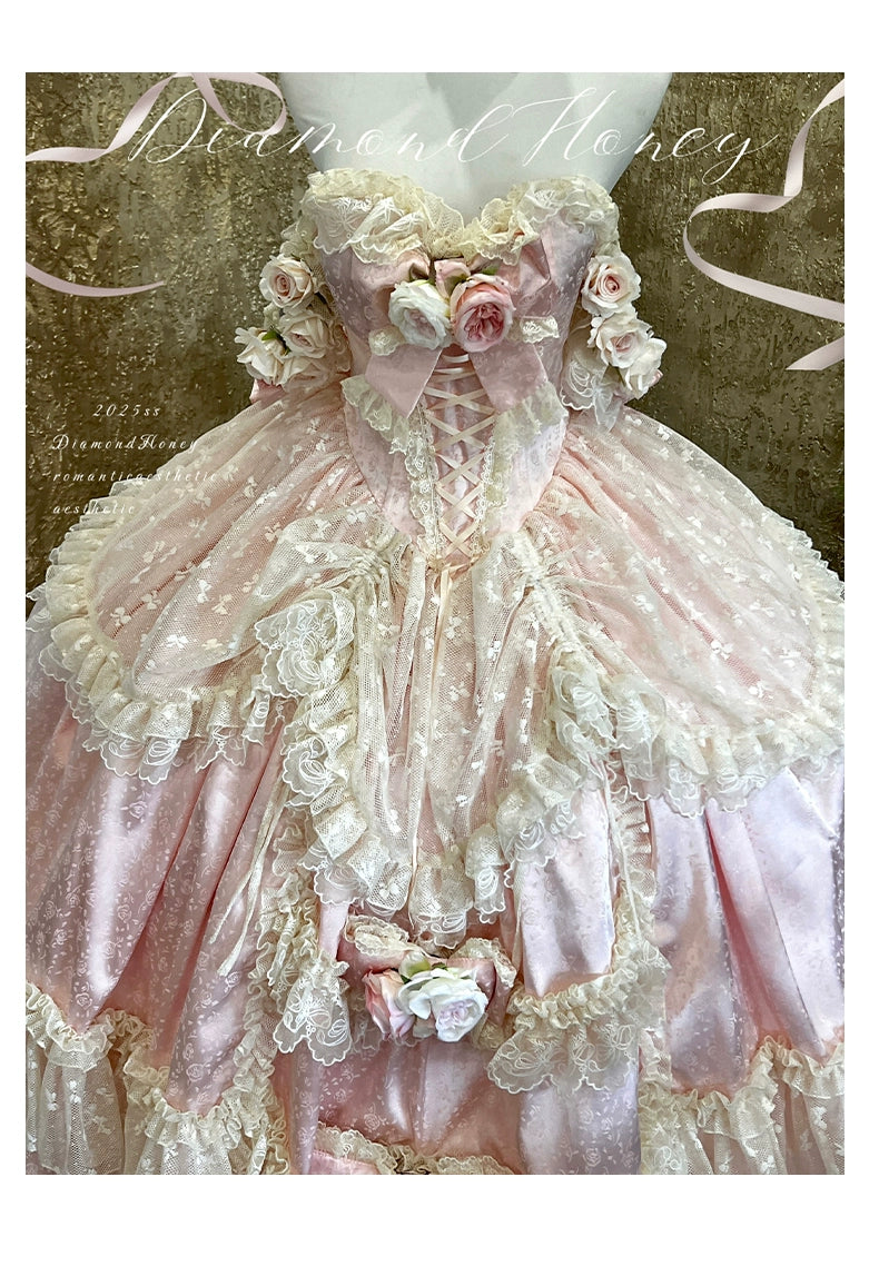 Diamond Honey~Love and Roses~Princess Bridal Wedding Lolita Dress With Rose Detail and Tiered Skirt 43314:773009