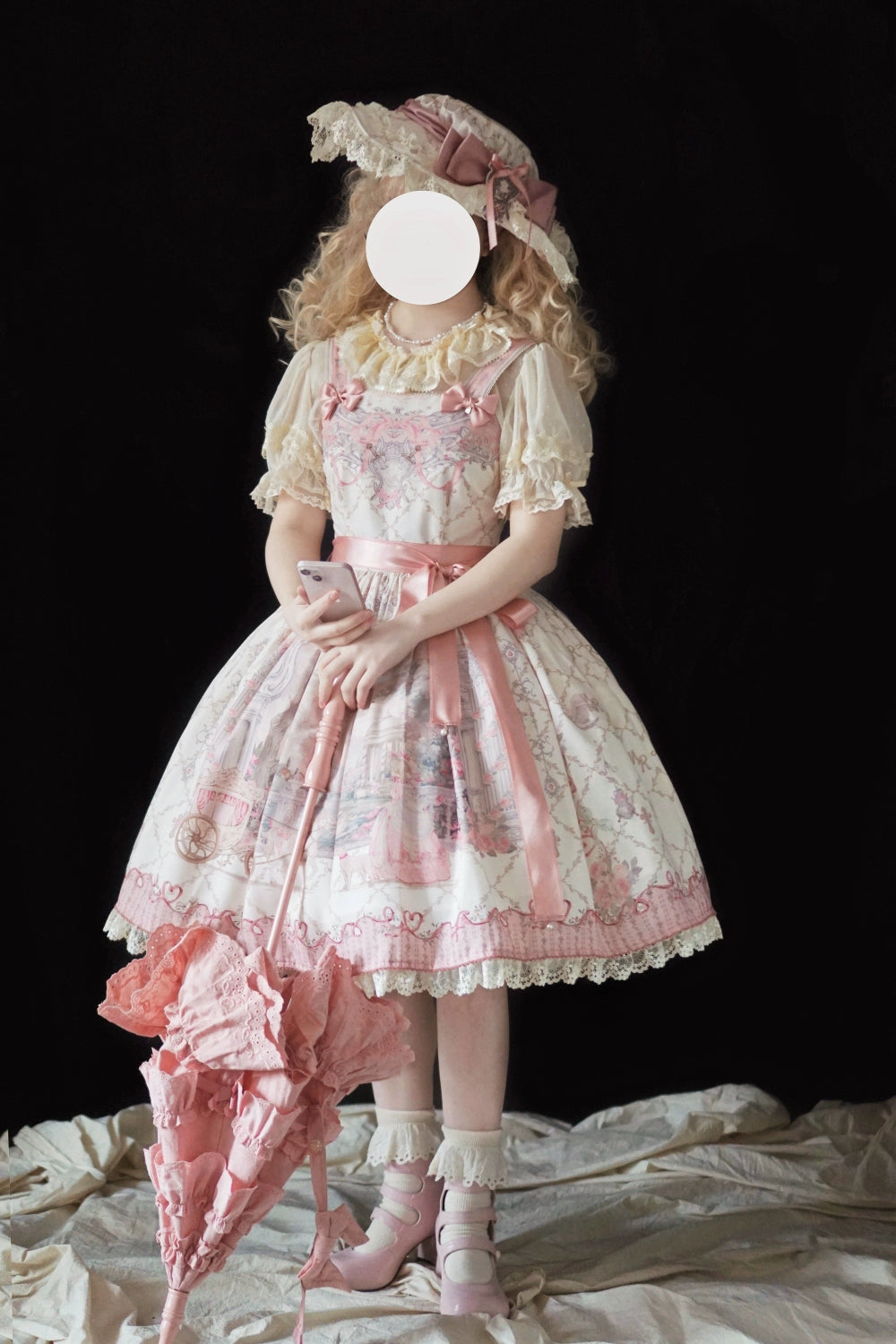 Moon River - Swan Lake Mirror - Pink Sweet Lolita Print JSK Dress 43705:783407