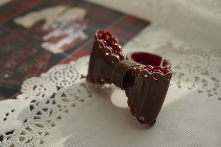 (Buyforme)Cat Tea Party~ Sweet Lolita Bow Ring and Necklace chocolate ring  