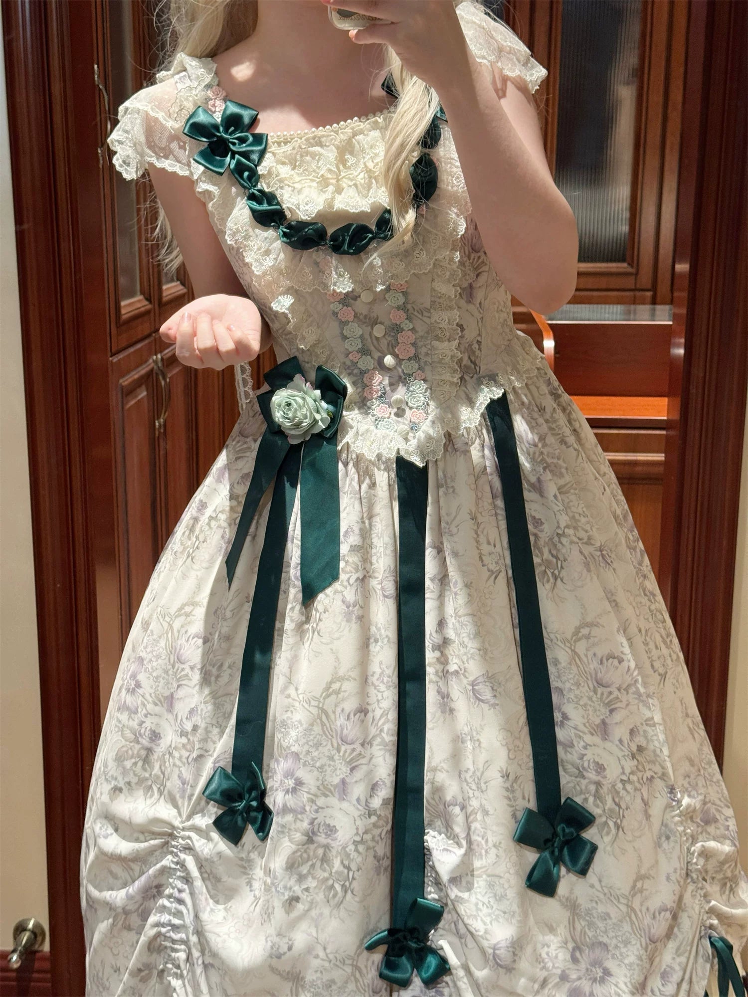 Dolota Flower Wall - Classic Lolita Floral OP Dress, Open Shoulder 44485:811154