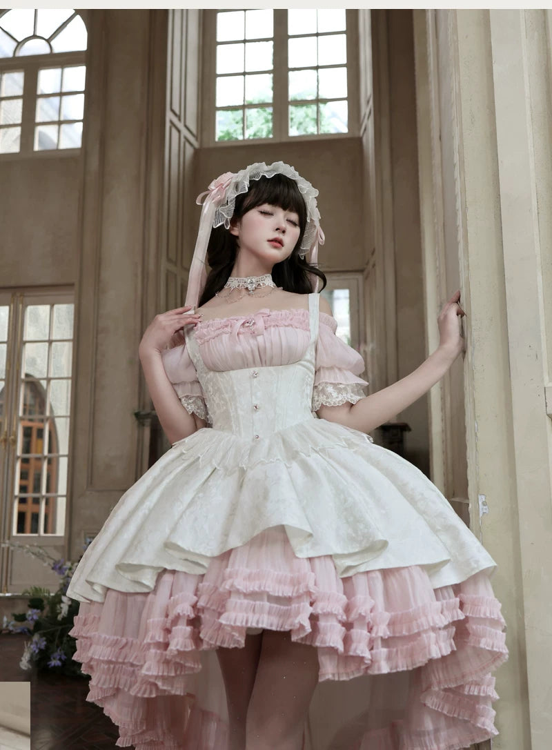 Rose Banquet - Gothic Lolita Boned Bust-supporting JSK Dress, High-low Hem 45815:863583