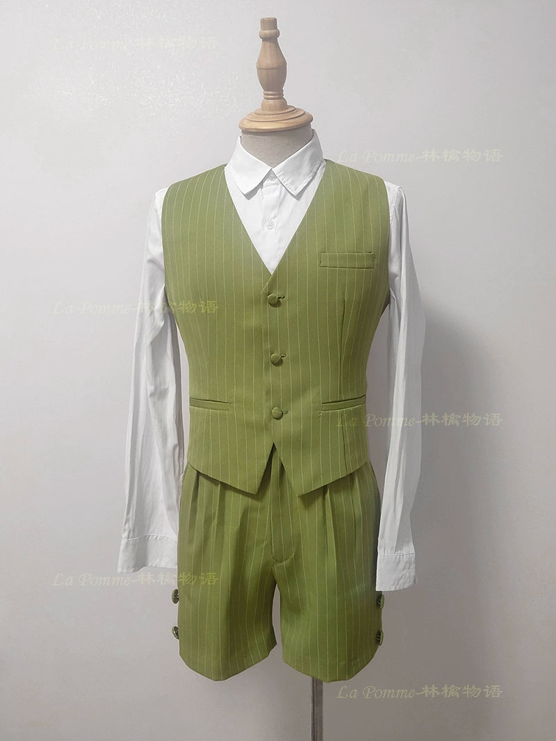 La Pomme - Linen Story - Playful Stripes Customized Shorts/Long Pants S Bean Green Shorts