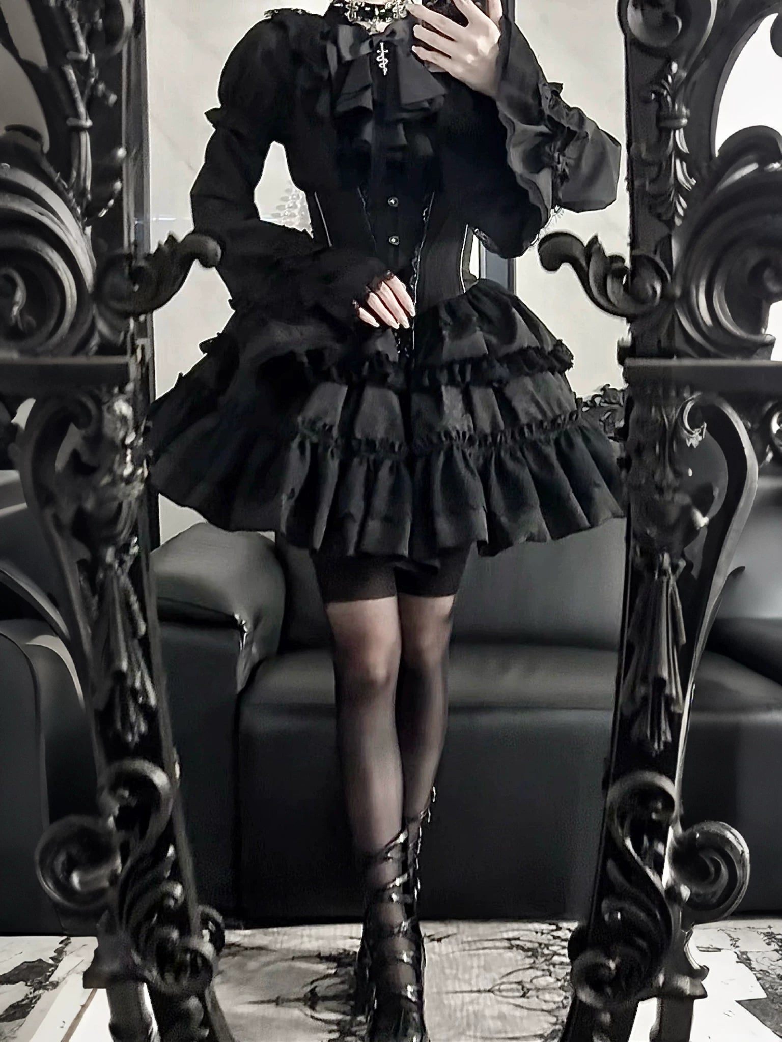 Eclipse Night - Gothic Lolita Shirt Set, Boning Corset Skirt 44391:807286