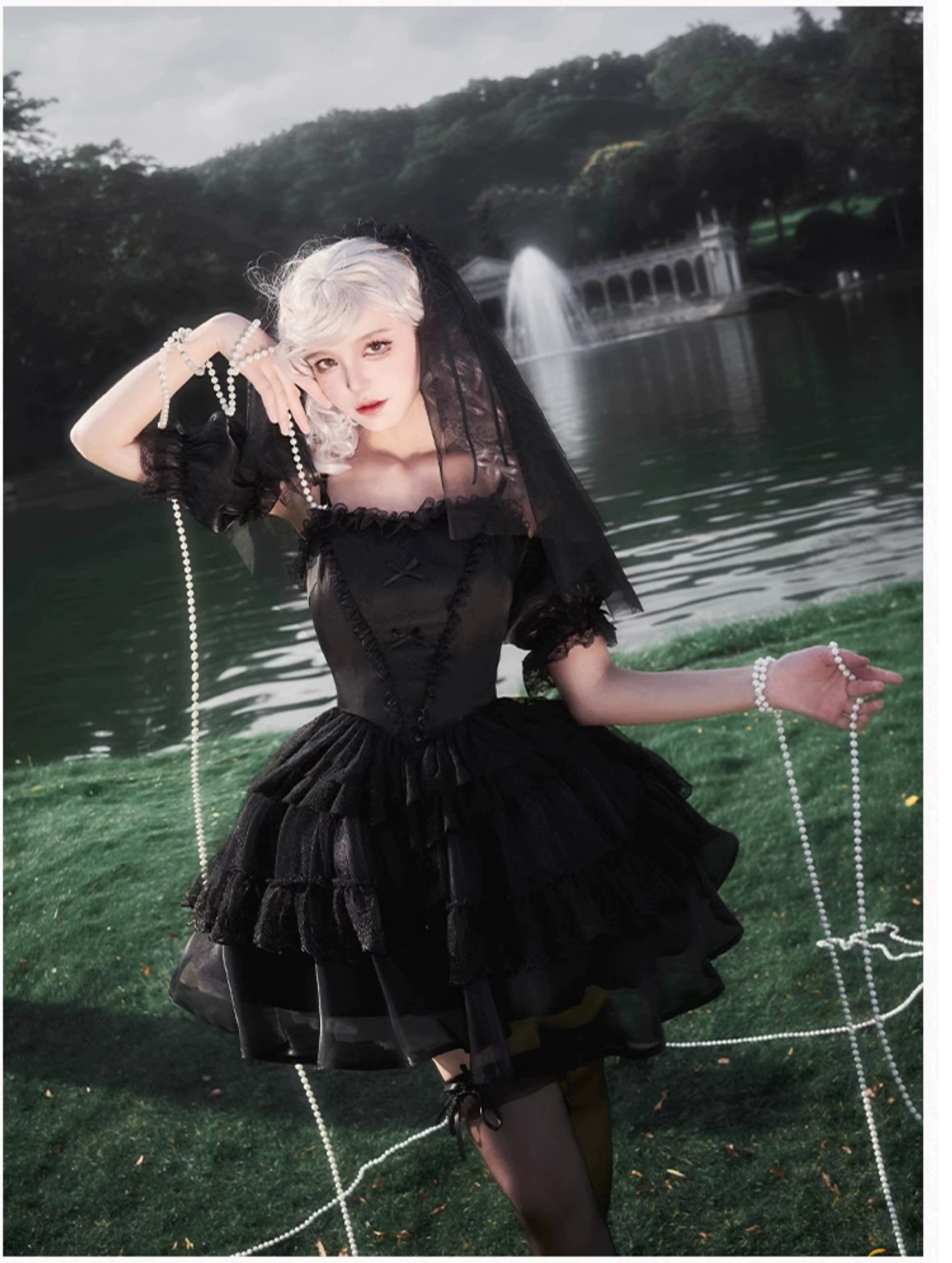 With PUJI - Ivory Tower Enhance - Elegant Lolita JSK Dress Tiered Drawstring OP 38798:601616