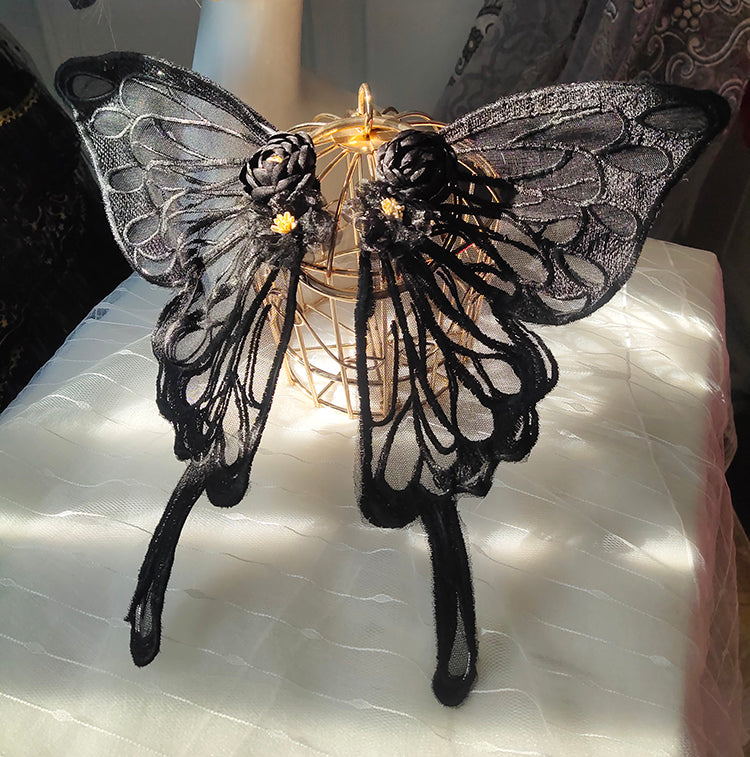 Fairy Tales - Embroidered Gothic Bridal Hairclip Hanfu Lolita Headwear One Size black