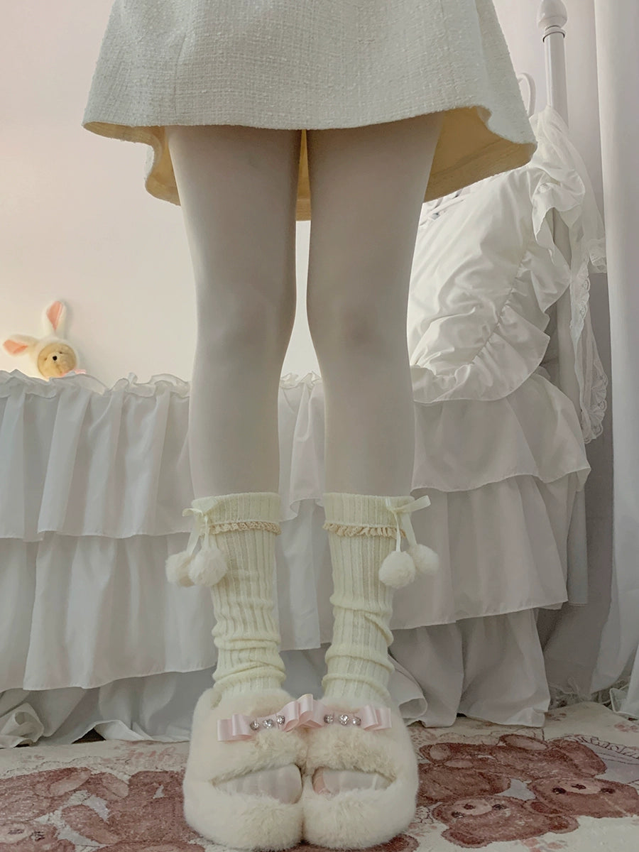 Roji Roji - Sweet Lolita Leg Warmmer Lace and Butterfly Bow One Size Beige