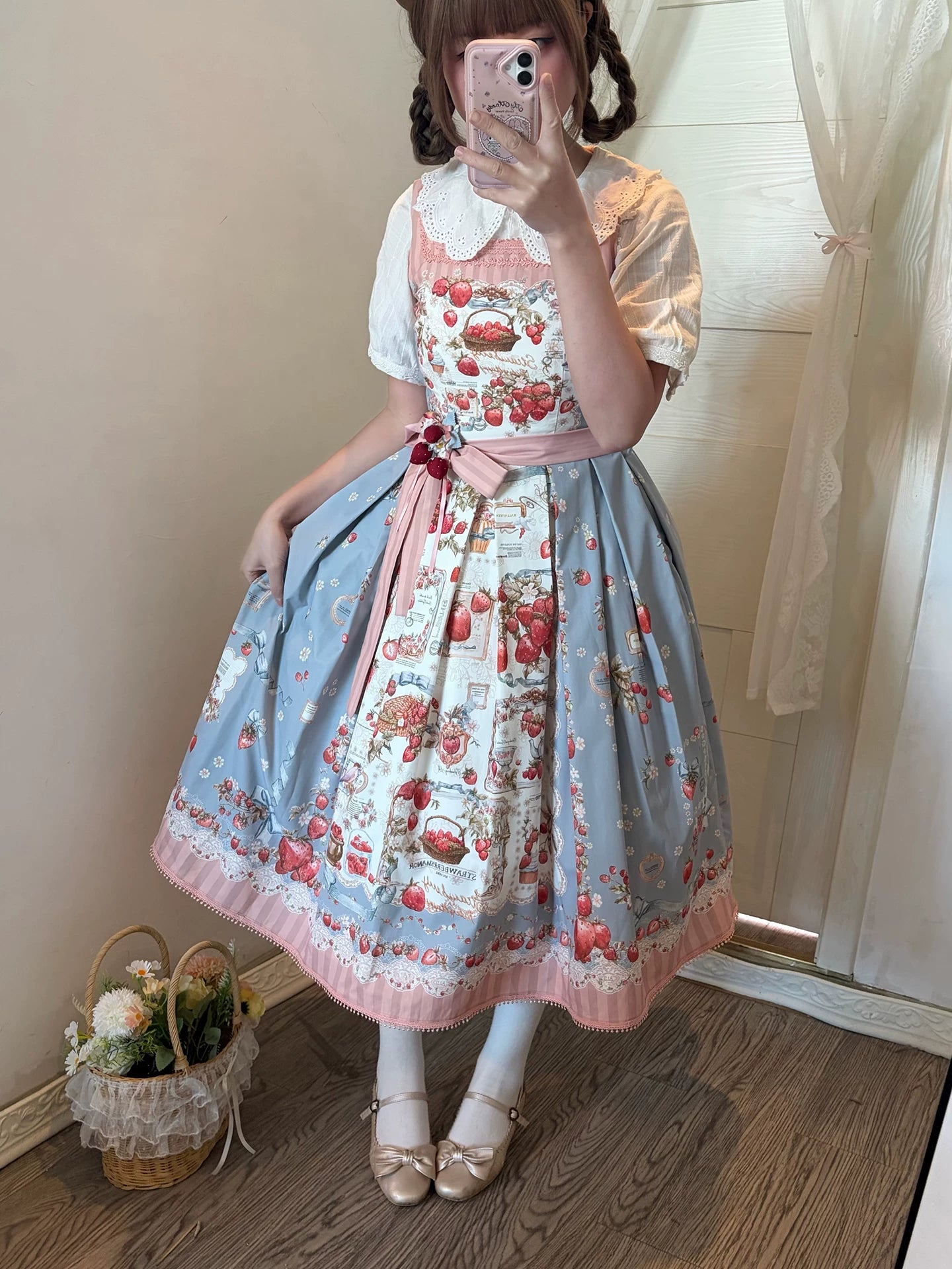 Strawberry Manor - Printed Sweet Lolita JSK Dress, Box Pleats 45025:832868