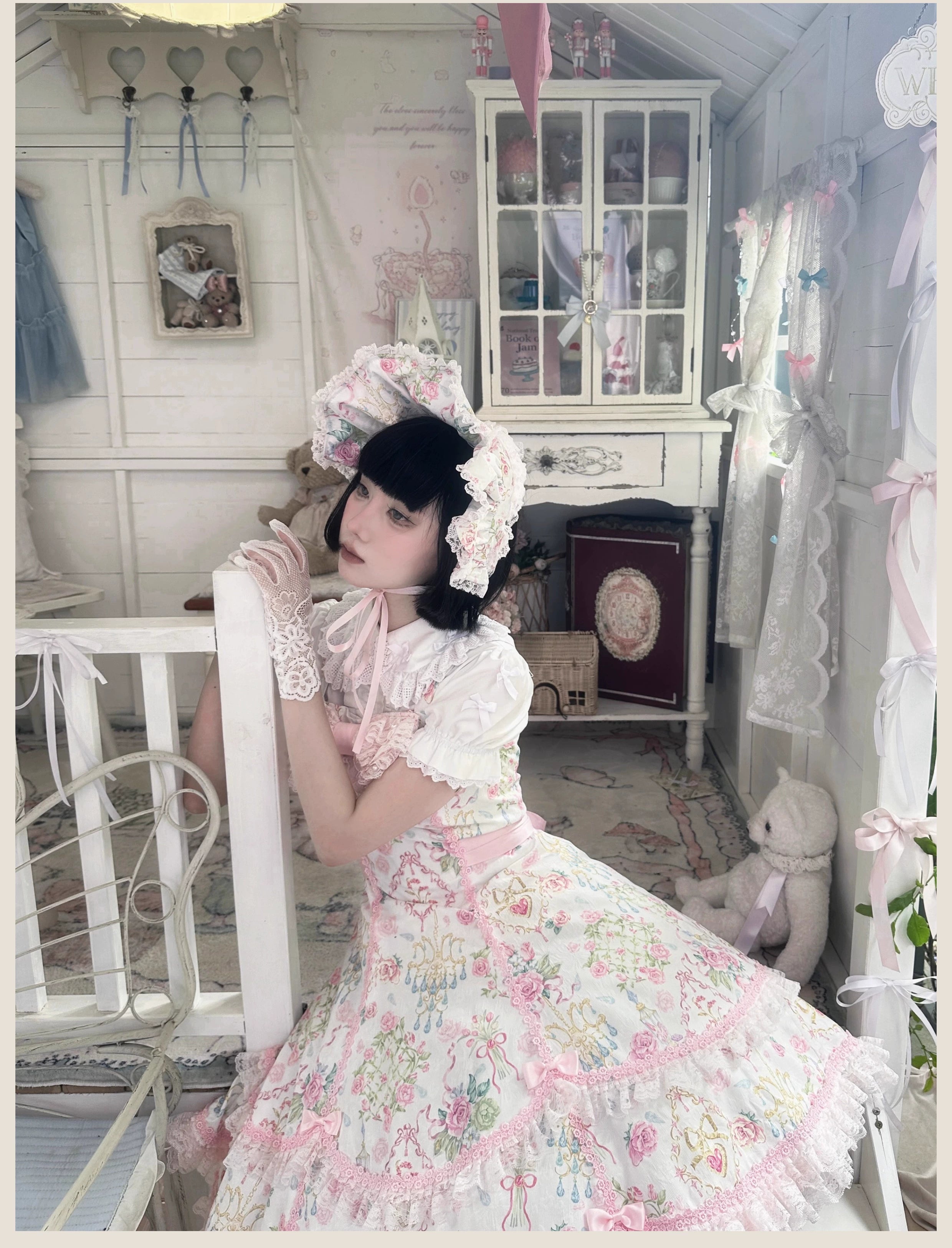 Spring 2025 - Floral Old School Lolita JSK Dress, Lace Trims 42950:758783