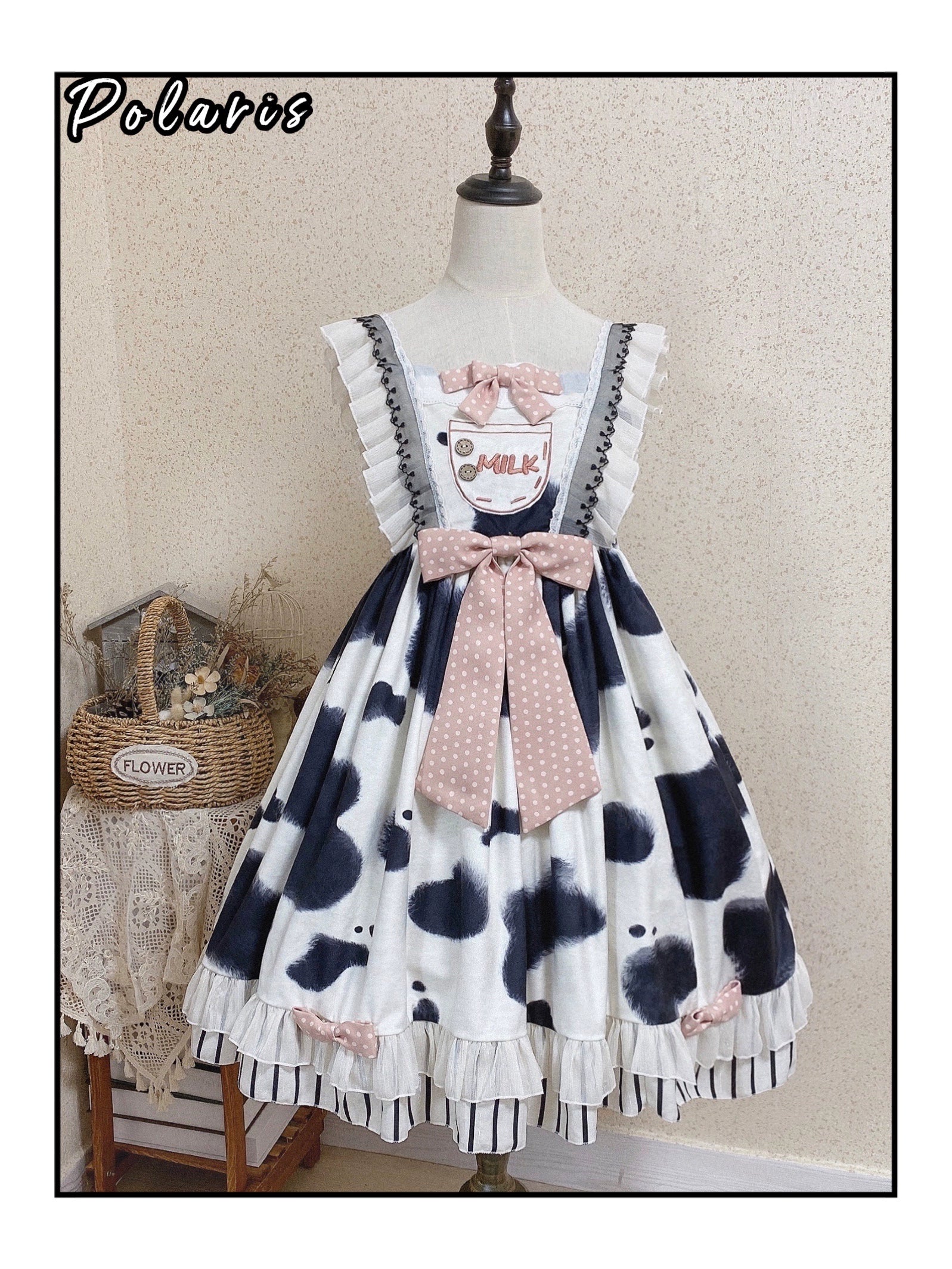 Polaris Lolita - Milky Dango - Cow Spot Kawaii Lolita JSK, Side Pockets 44304:803805