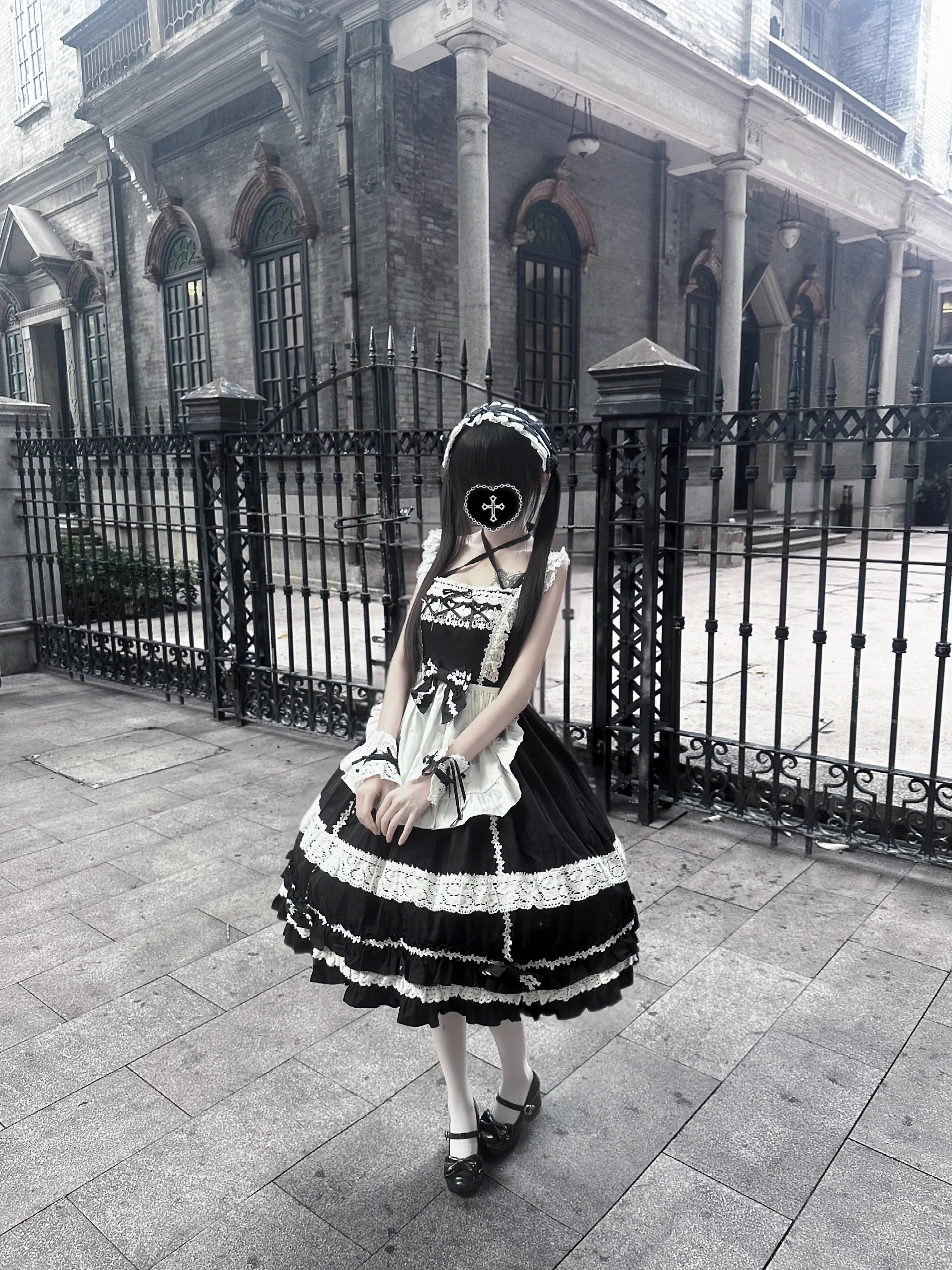 First Generation Doll - Black Old School Lolita Halter JSK Dress with Lace