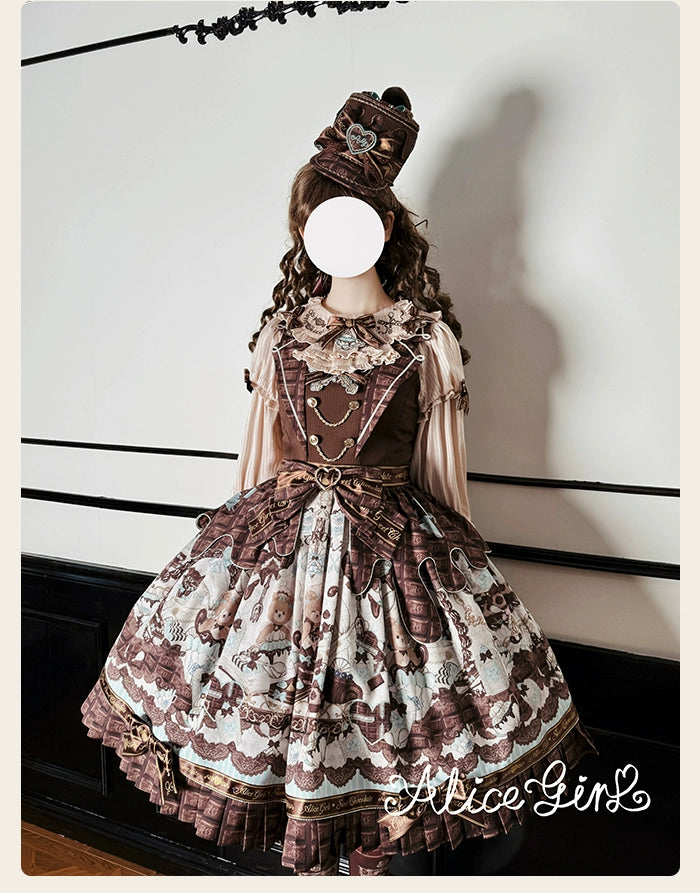 Alice Girl - Bear Chocolate Bar - Kawaii Lolita JSK & Salopette Dress 43851:787043
