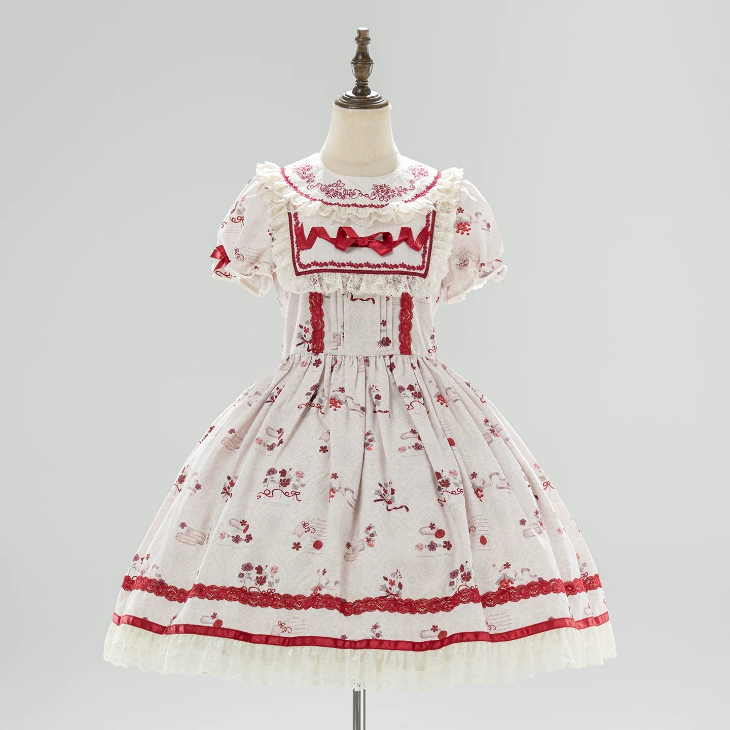 Rose Catalogue - Printed Sweet Lolita OP Dress, Embroidered Apron Red - OP Only S