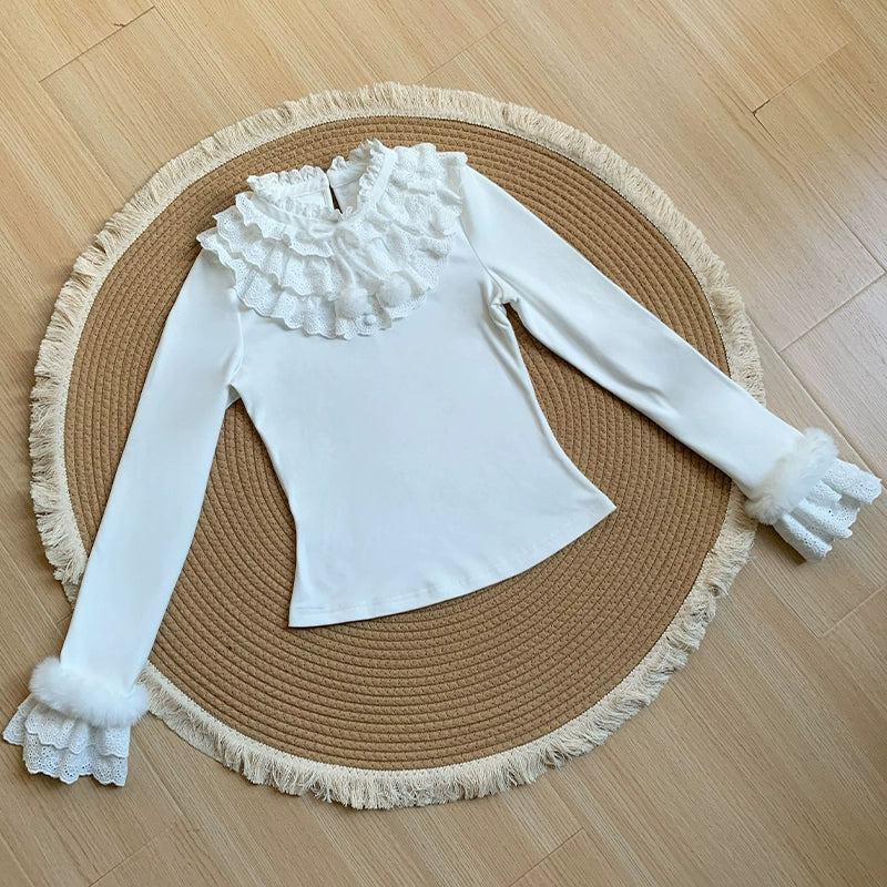 With PUJI - Frostfall - Winter Sweet Lolita Inner Wear, Layered Lace (White / L M S) 44284:802100