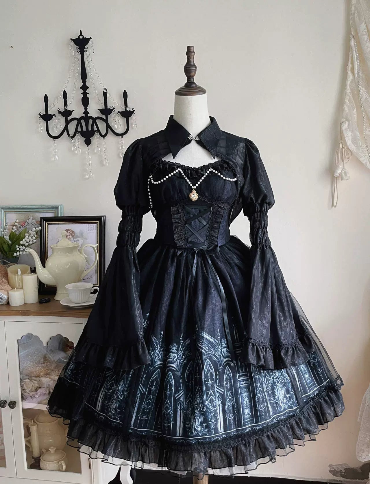 Sugar Girl - Silent Night Church - Gothic Lolita JSK Dress & Bolero Black JSK S