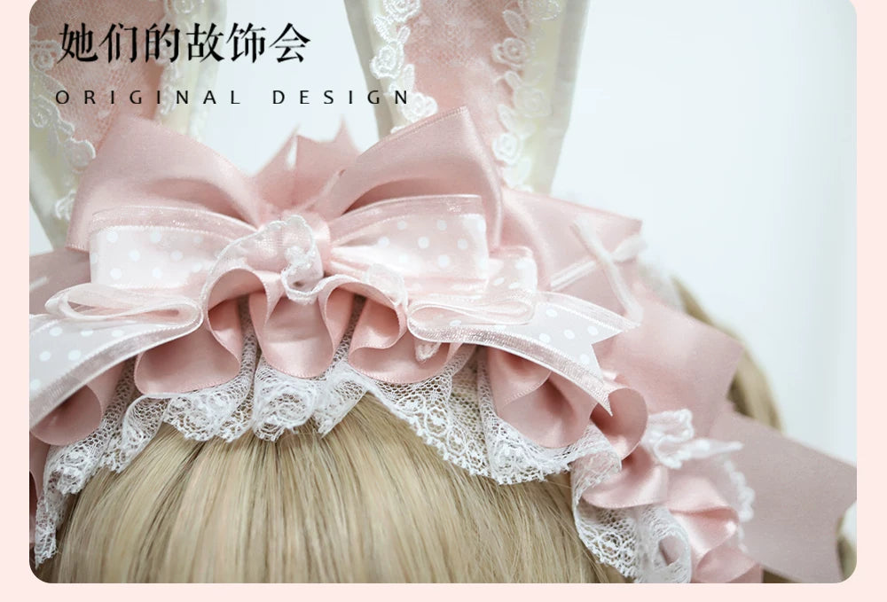 Sweet Lolita Headdress Set, Detachable Bunny Ears 44457:809110