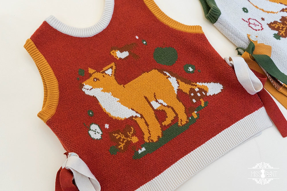 Miss Point~Fat Fox in the Forest~Kawaii Lolita Vest Customized Lolita Sweater (L S / Red) 37100:550916
