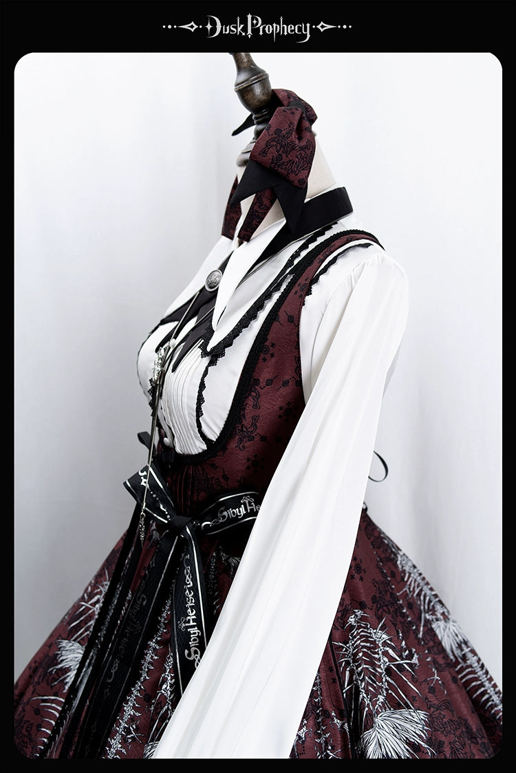 DuskProphecy - Coccyx - Elegant Lolita Dress High Waist Fishbone Print JSK Set 34722:466600