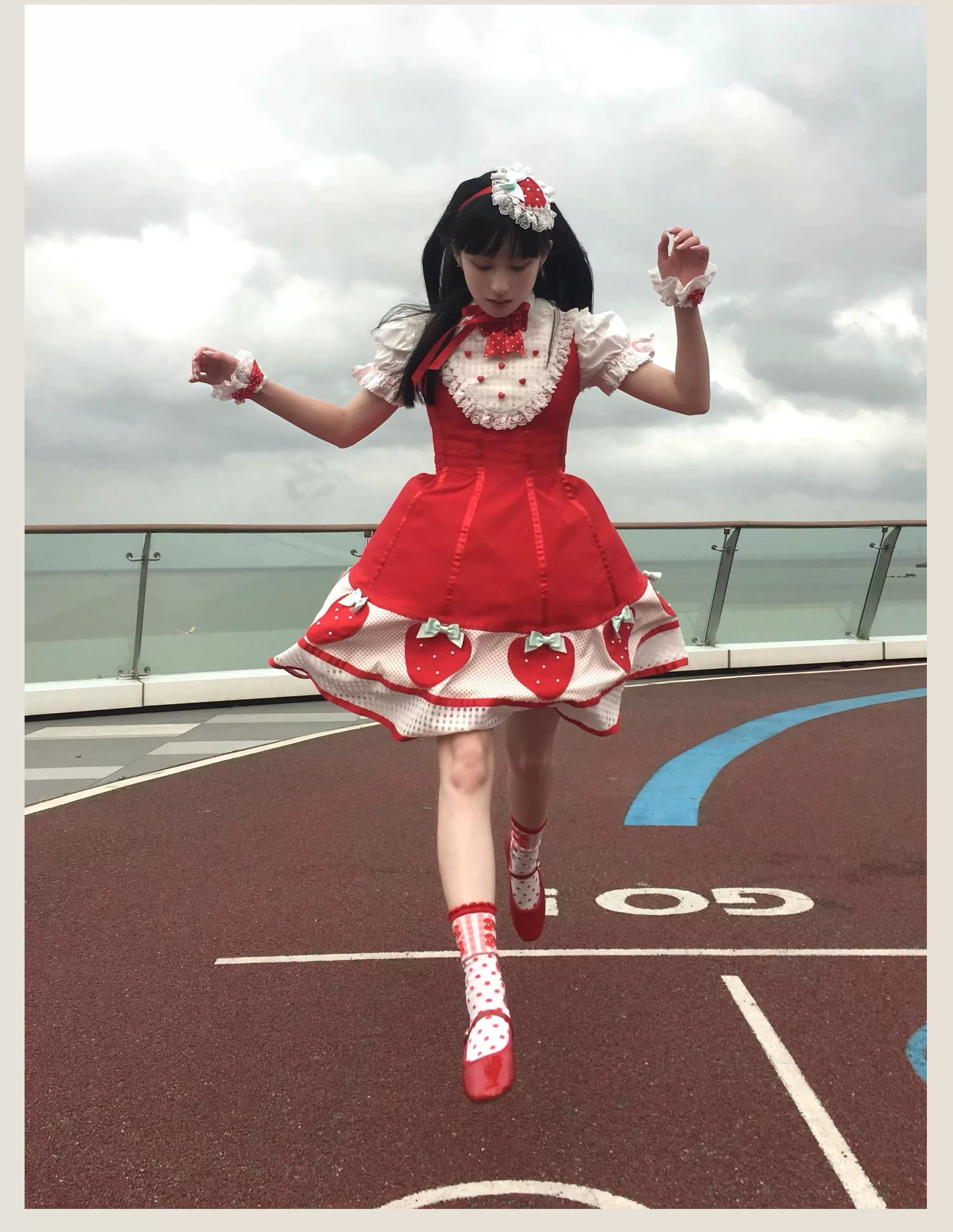 The Weird Strawberry Lady - Old School Lolita JSK, Hand-Studded Strawberry