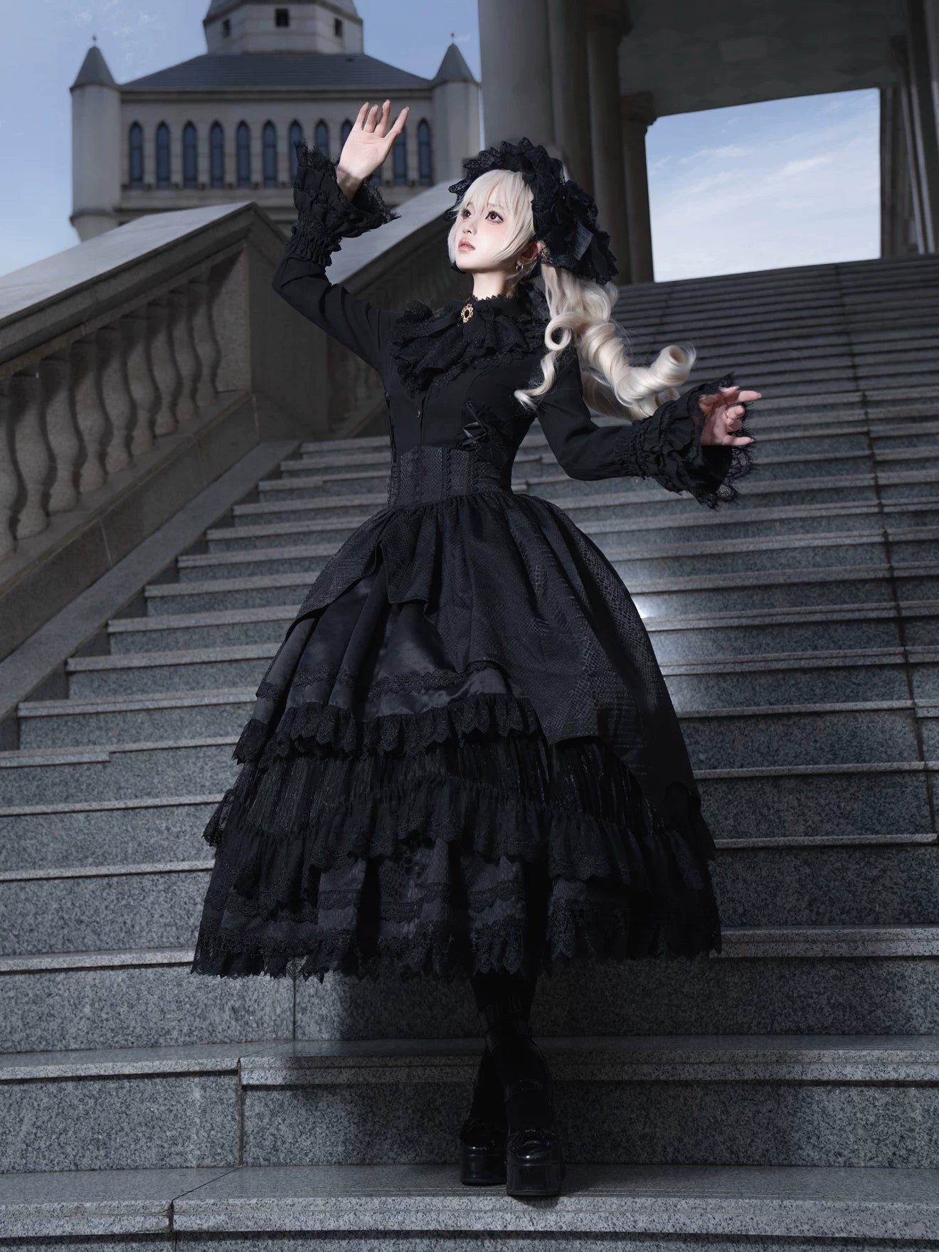 Broken Winged Bat - Gothic Lolita Shirt & SK Set, Bat-wing Shaped Hem 44706:824116