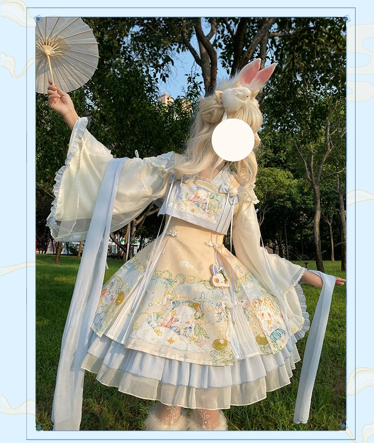YingLuoFu - Laurel - Kawaii Han Lolita Jumper Dress Rabbit Print