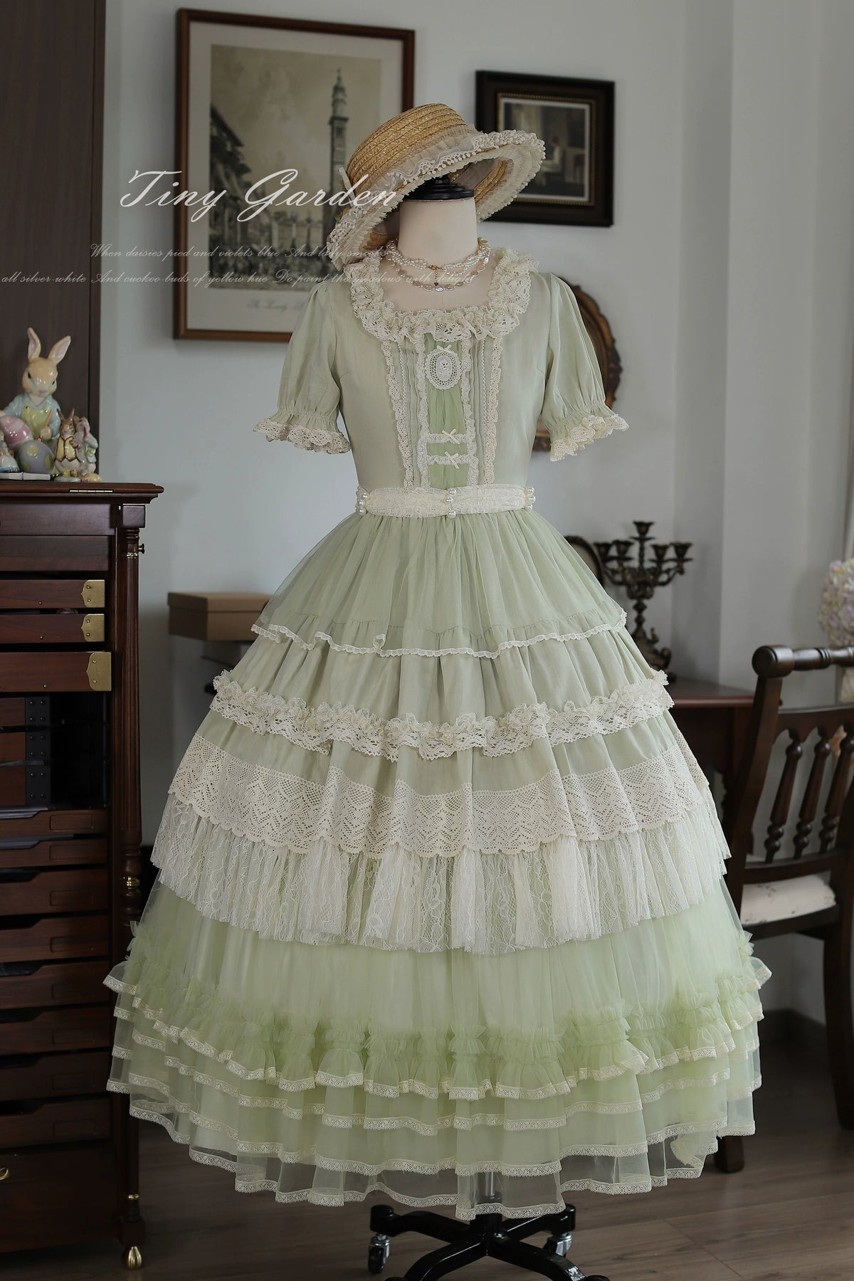 Garden Jardin - Cotton Classic Lolita OP Dress With Tiered Ruffles 45927:868604