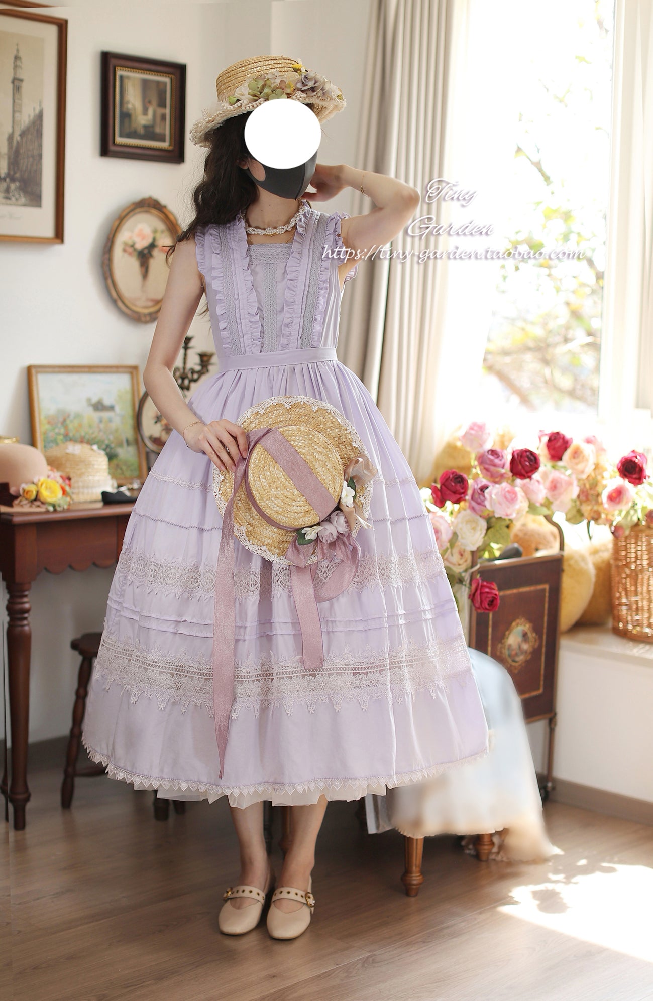 Tiny Garden~Spring Whisper~Solid Color Classic Lolita JSK Dress with Tulle Apron 42655:748168
