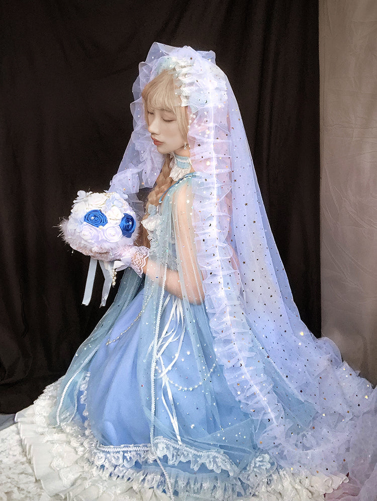 Fairy Tales - Fate Quartet Bridal Lolita Gothic Accessories Blouse blue One Size shawl trailing veil three uses