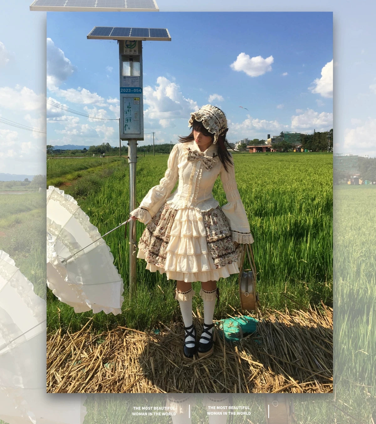 Old Rose Garden - Cotton Old School Lolita Top & Skirt Set, Floral Print 45886:866544