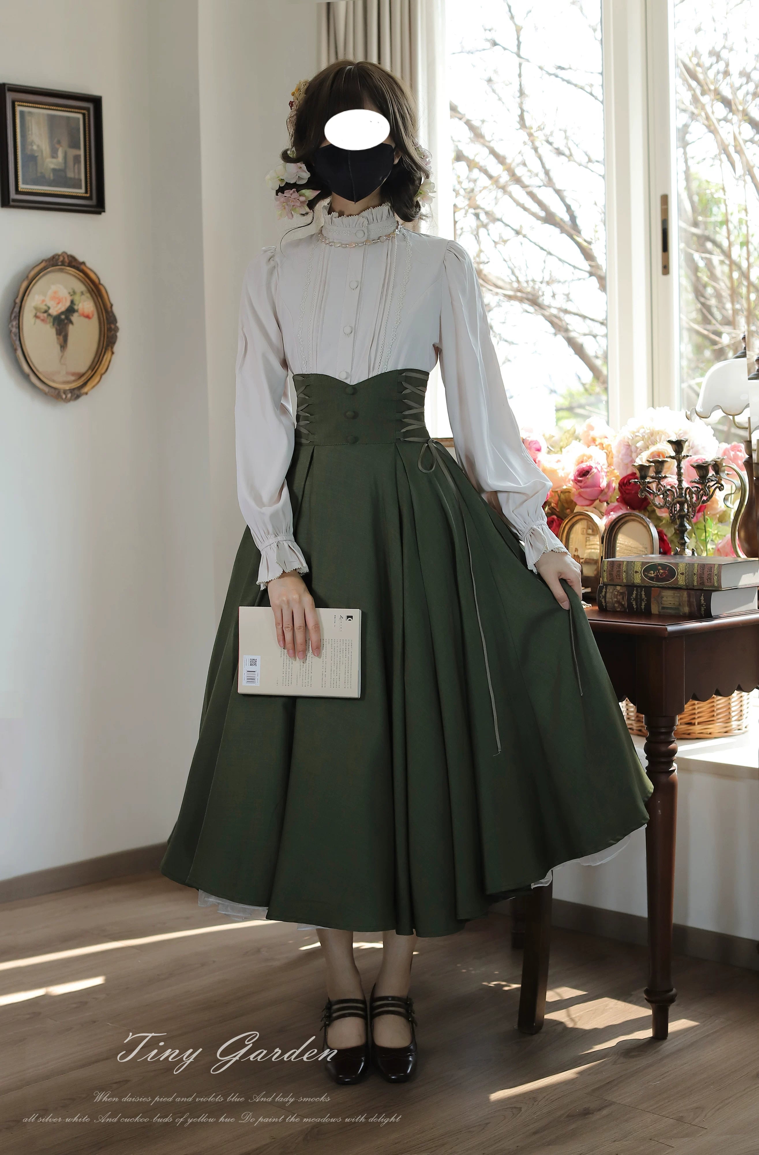Morning Mist and Letter - Classic Lolita A-Line Skirt, High-Waist Fit Khaki Green SK Only S